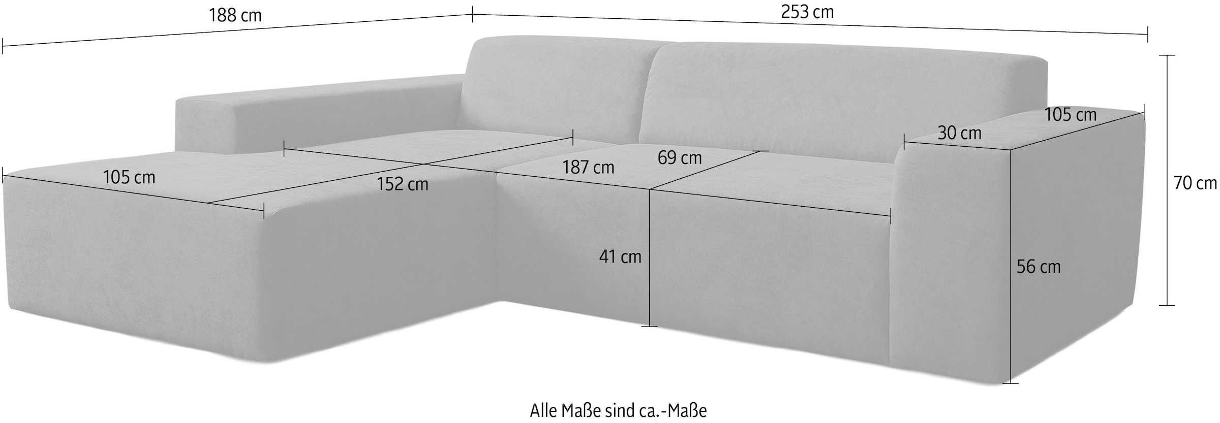 WERK2 Ecksofa »Zeus-L komfortabel und zeitlos, bequem, Breite 253cm, L-Form« moderne Optik mit abgerundeten Kanten