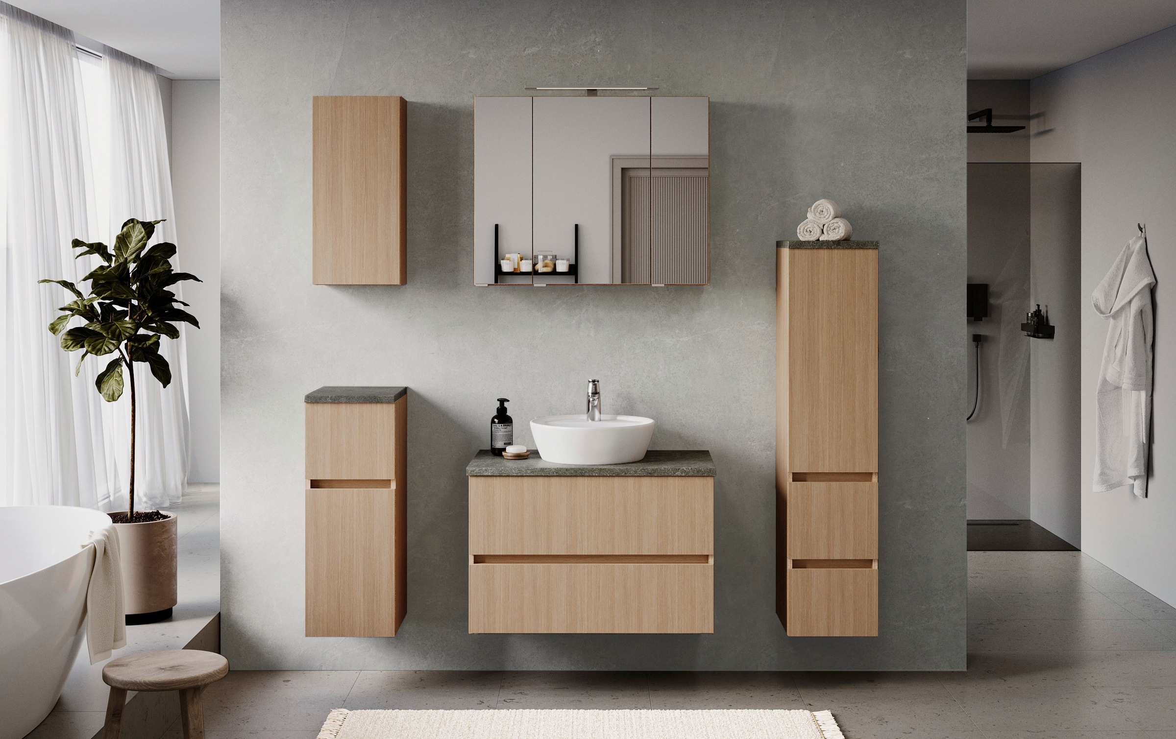 welltime Badmöbel-Set "EIXO, 5tlg.-Set: Spiegelschrank, Waschtisch und Beim günstig online kaufen