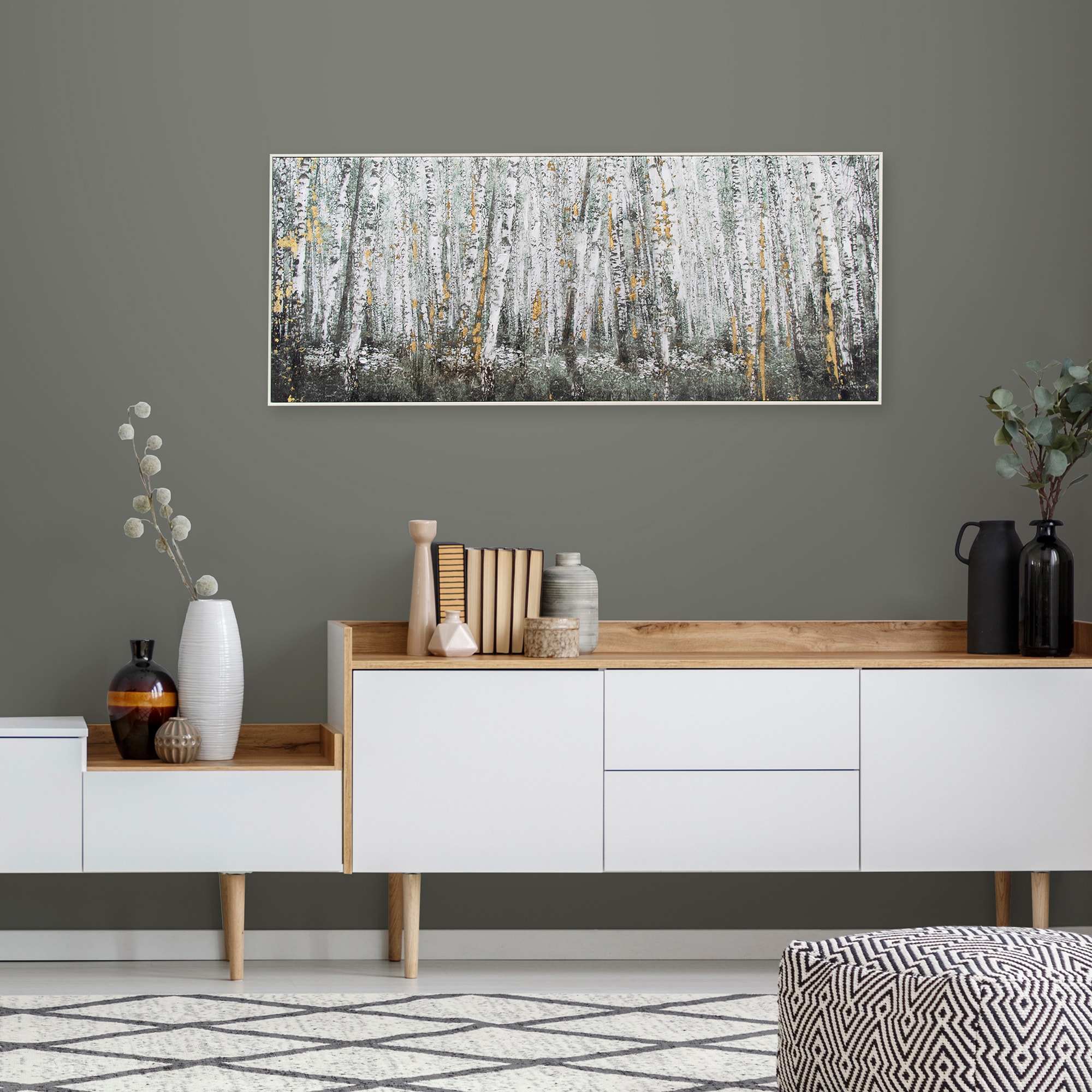 Art for the home Leinwandbild »Birkenholz« 1 Stk. tlg. Handgemalt Wandbild Gold Metallic 100x40cm