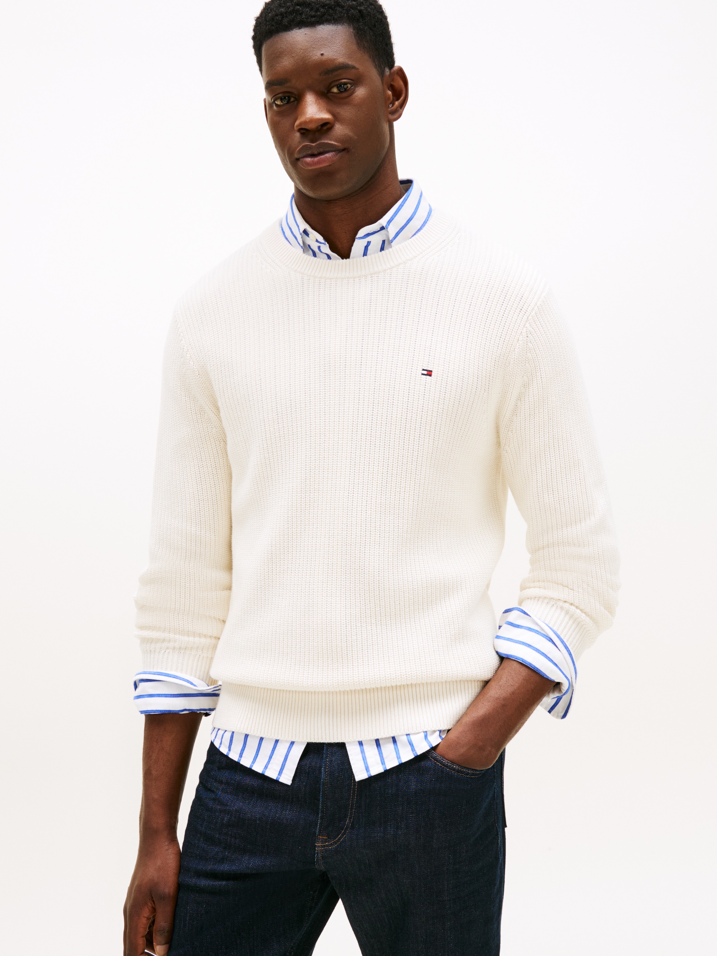 Tommy Hilfiger Rundhalspullover "RWB RIB CREW NECK" mit Kontrast-Details