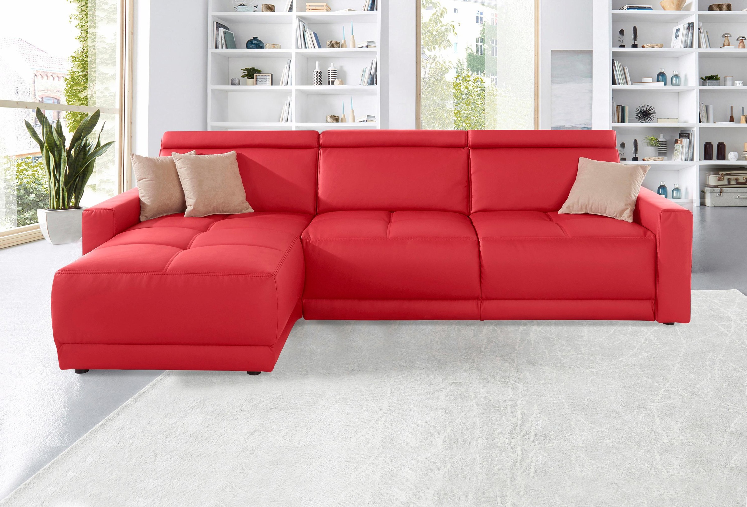 DOMO collection Ecksofa »Ava mit moderner Sitzheftung & toller Doppelnaht, komfortabel, L-Form«, mit Recamiere, inkl. Federkern, wahlweise mit Kopfteilverstellungen