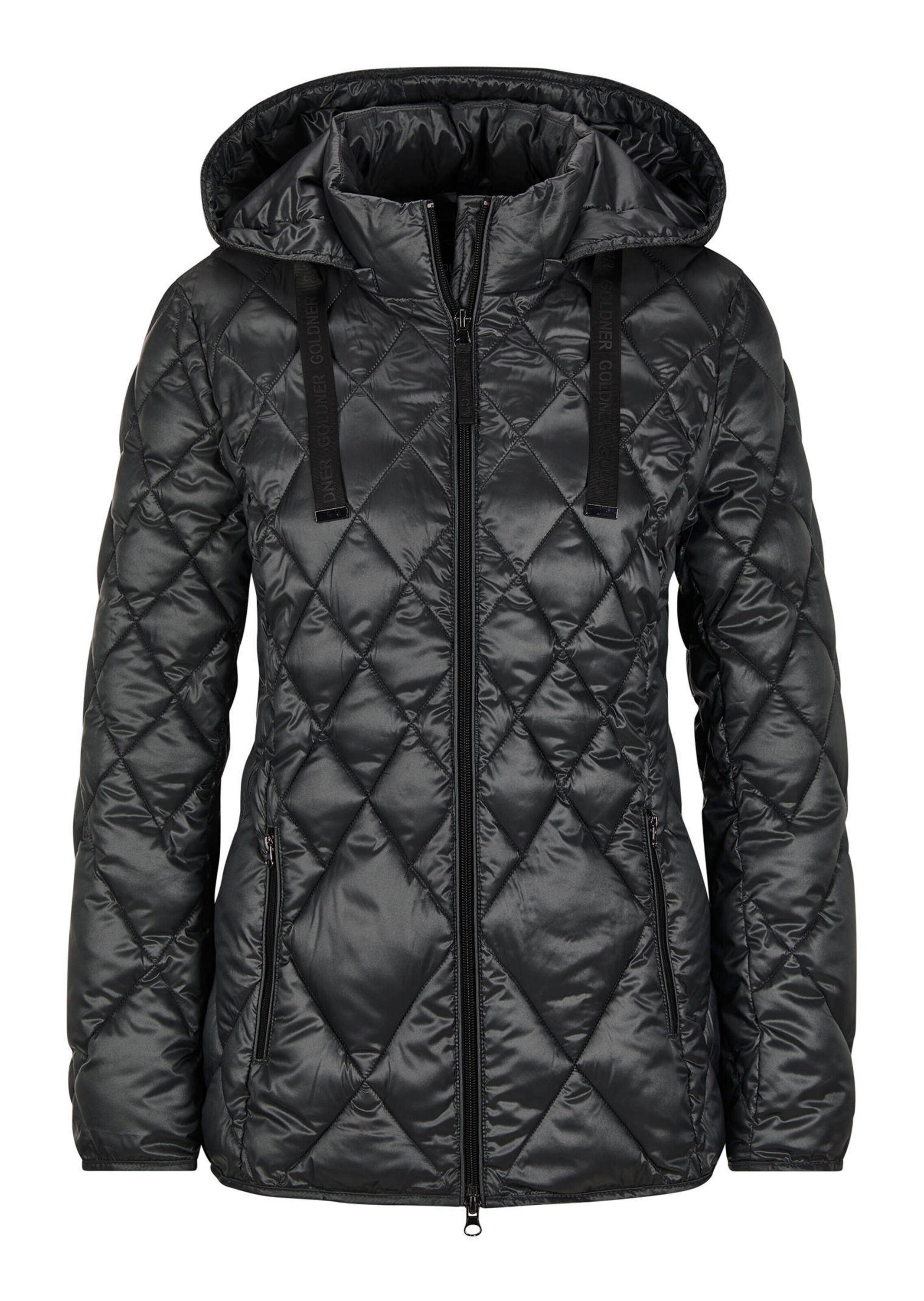 Kurzjacke GOLDNER "Steppjacke mit Rautenmuster", Damen, Gr. 44, grau (anthrazit), Obermaterial: 60% Polyester PES. 40% Polyamid PA., gerade, Jacken Kurzjacke, Besonderer Diamant-Stepp