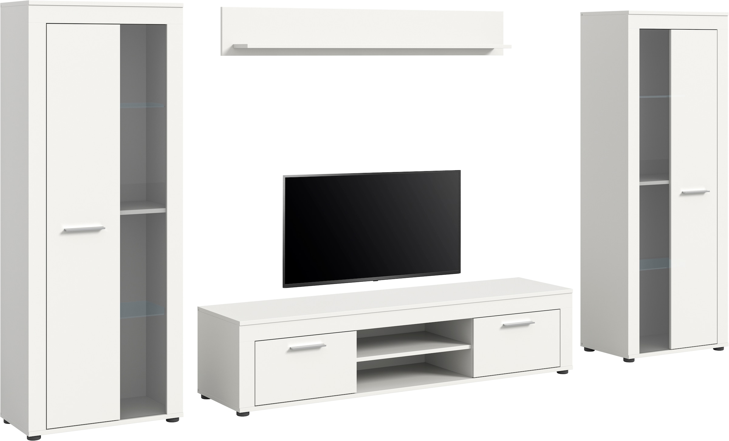 INOSIGN Wohnwand »Aosta, Breite 310cm, best. aus: 2x Vitrine, Lowboard, Wandboard«, Wohnwand, Kombination, Anbauwand, Möbel Set, Schrankwand, Möbel Kombi