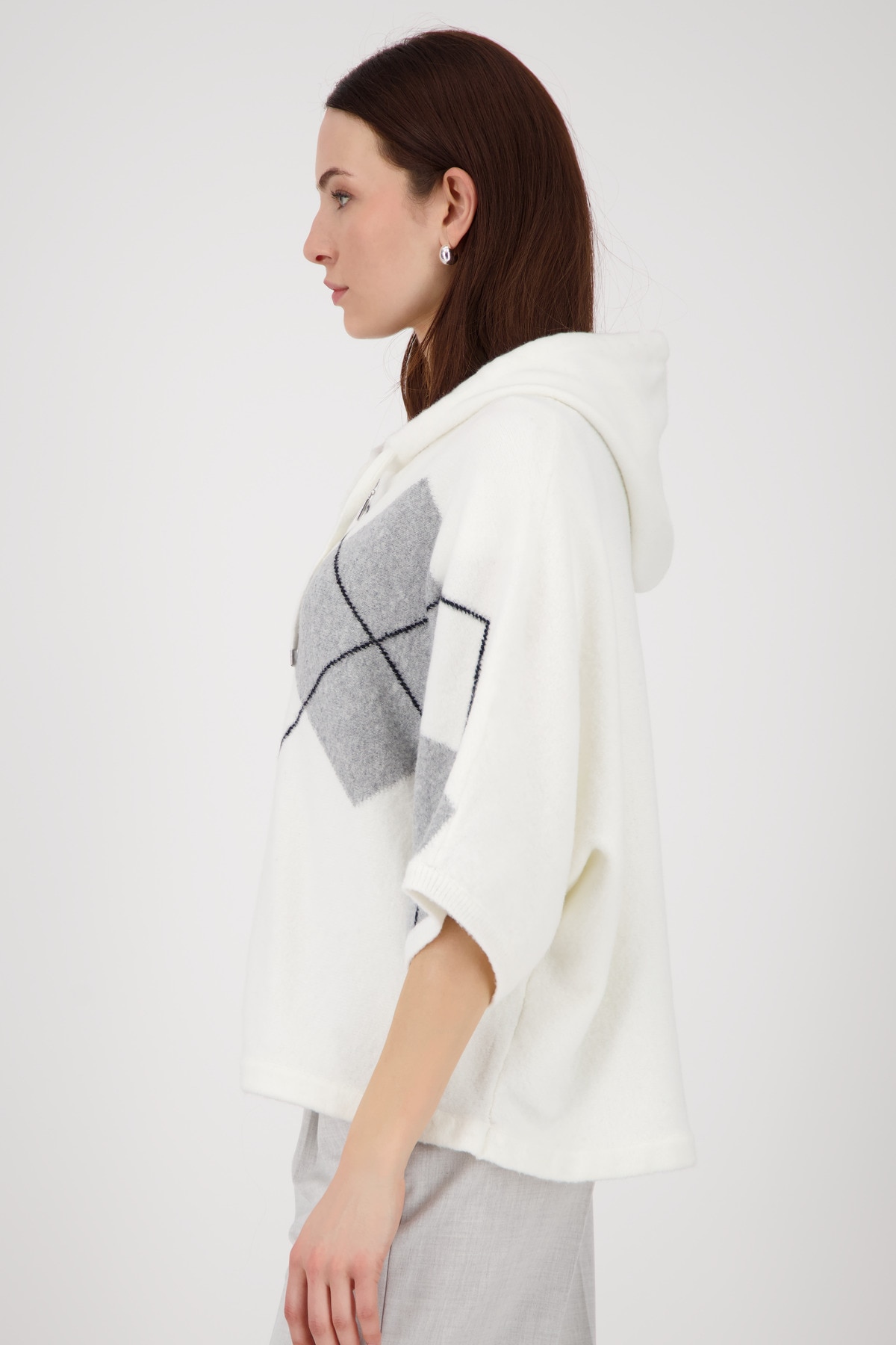 Monari Strickcape »Jacke Strickjacke Karo«, Loose fit mit Rundhalsausschnitt