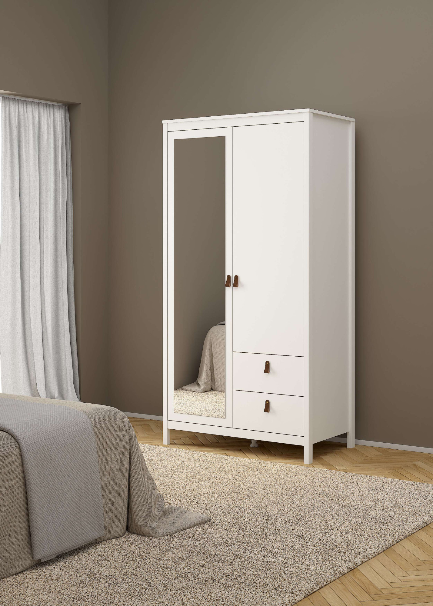 Home affaire Drehtürenschrank "Madrid, Schrank, Kleiderschrank" Skandinavisches Design, Wahlweise Leder- oder Metallgriffe, Spiegel