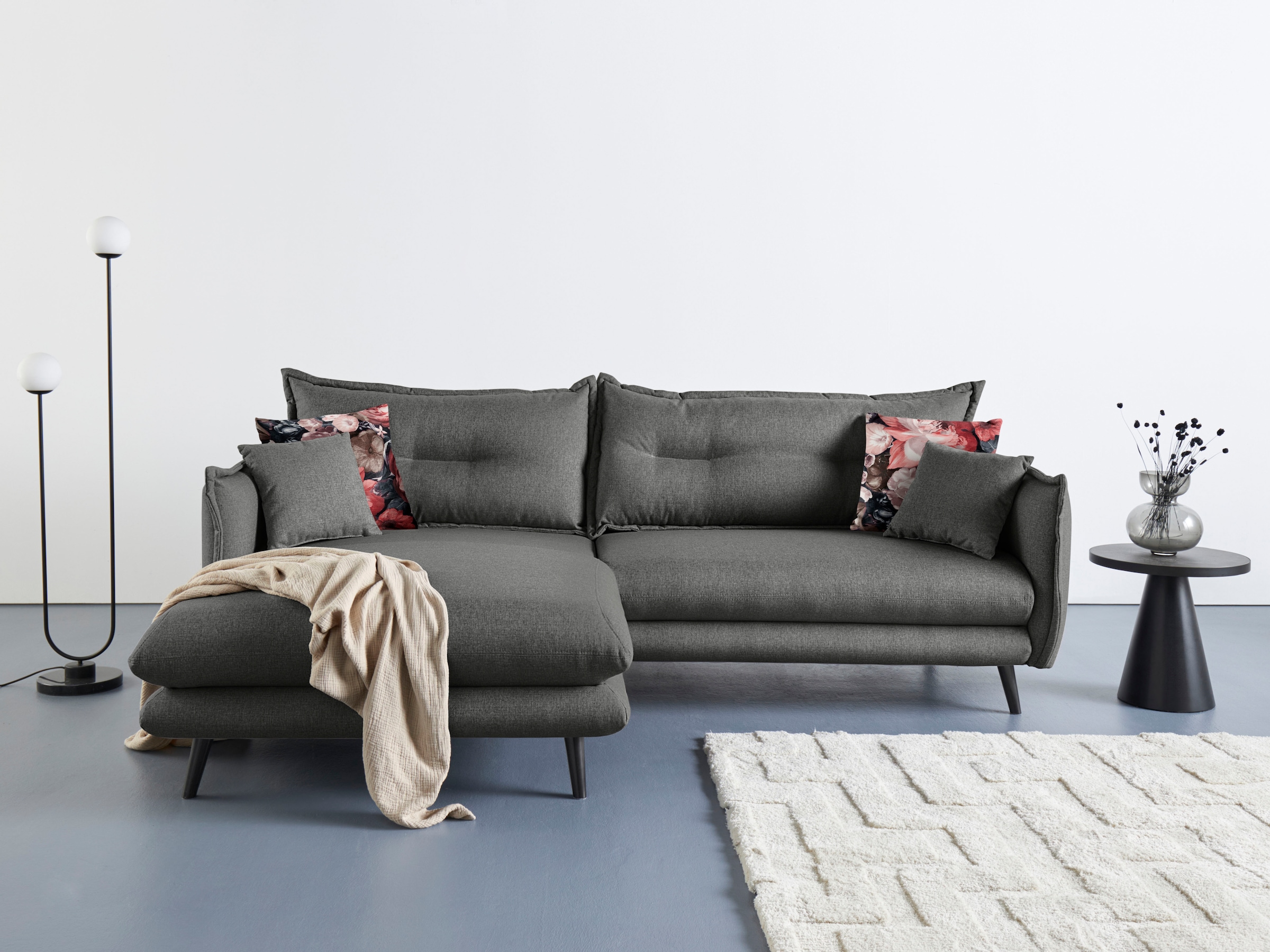 Home affaire Ecksofa "Levke, 255 x 180 cm, modern und bequem" Struktur fein, L-Form, inkl. Rücken- und Zierkissen