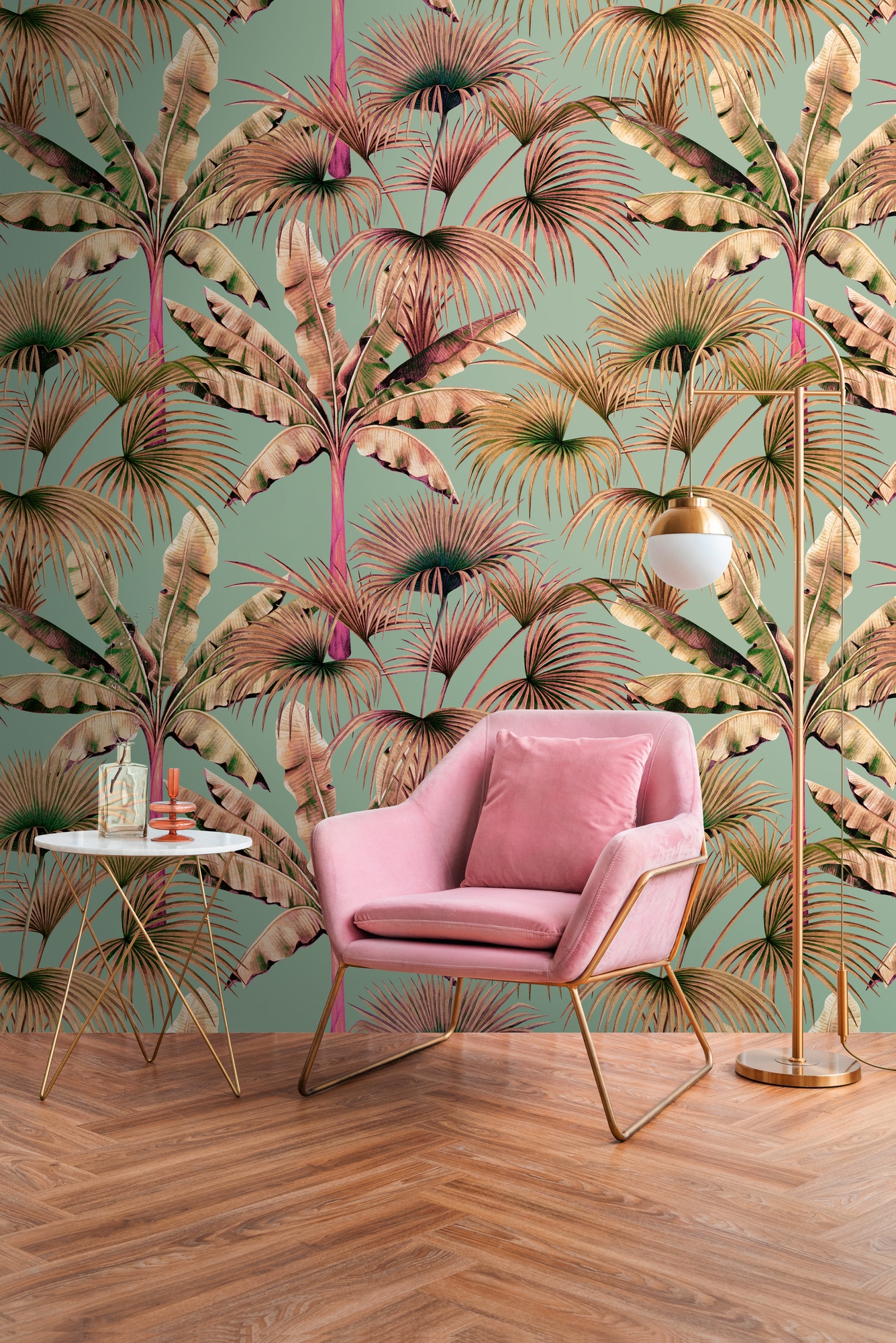 living walls Fototapete "Metropolitan Stories. Travel Styles. Dschungeltapete" gemustert matt neutral glatt Fototapete Palmen Pflanzen Tropisch Tapeten Wohnzimmer Schlafzimmer