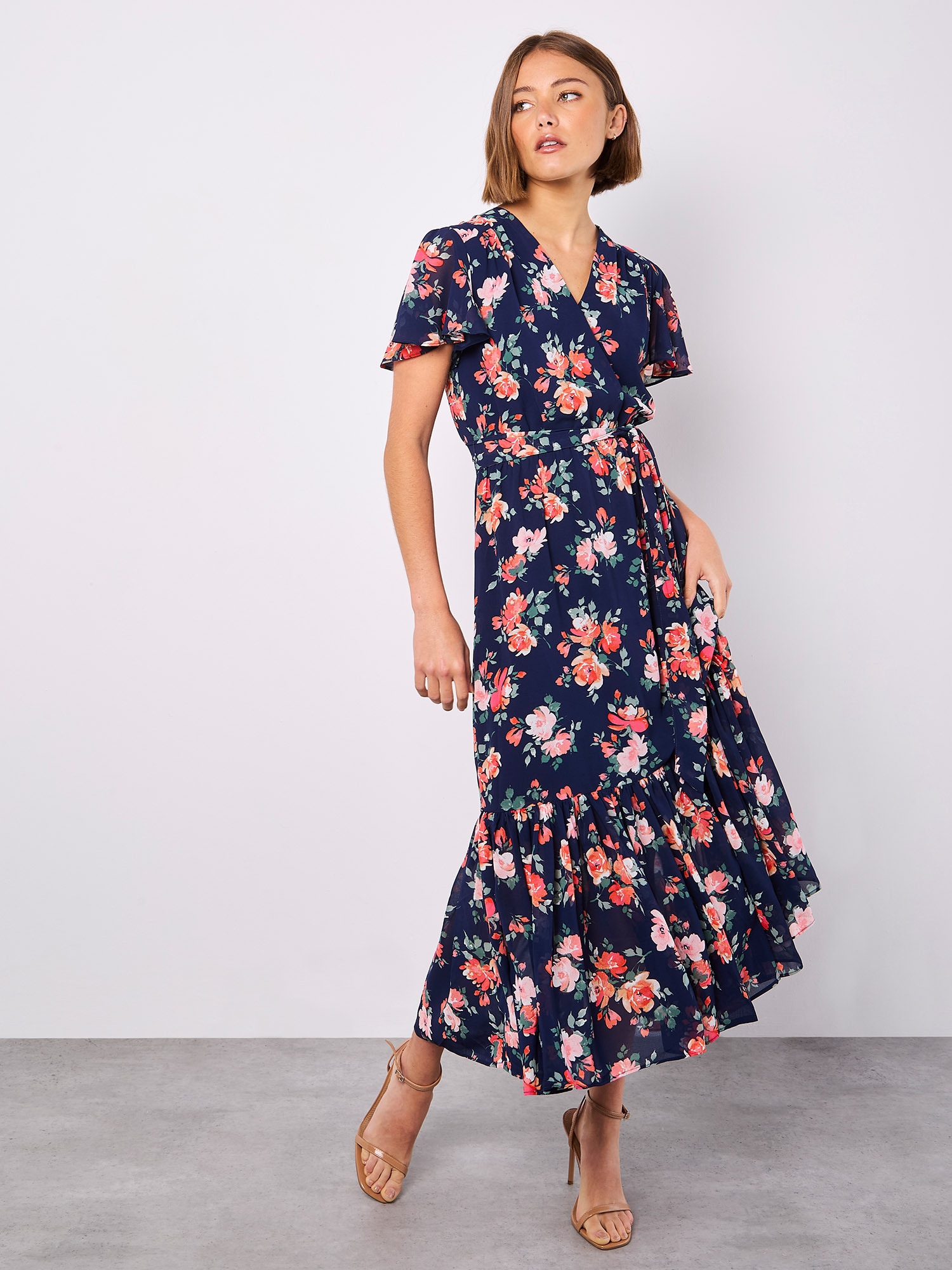 Apricot Druckkleid "Midikleid in Wickeloptik" 2 tlg. mit Blumenmuster