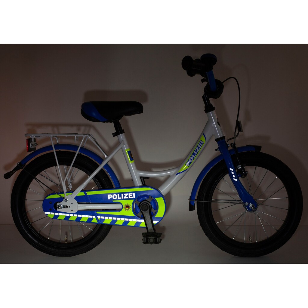 Bachtenkirch Kinderfahrrad »14" Kinderfahrrad "POLIZEI" kristall-weiß/blau/neon«, 1 Gang, ohne Schaltung