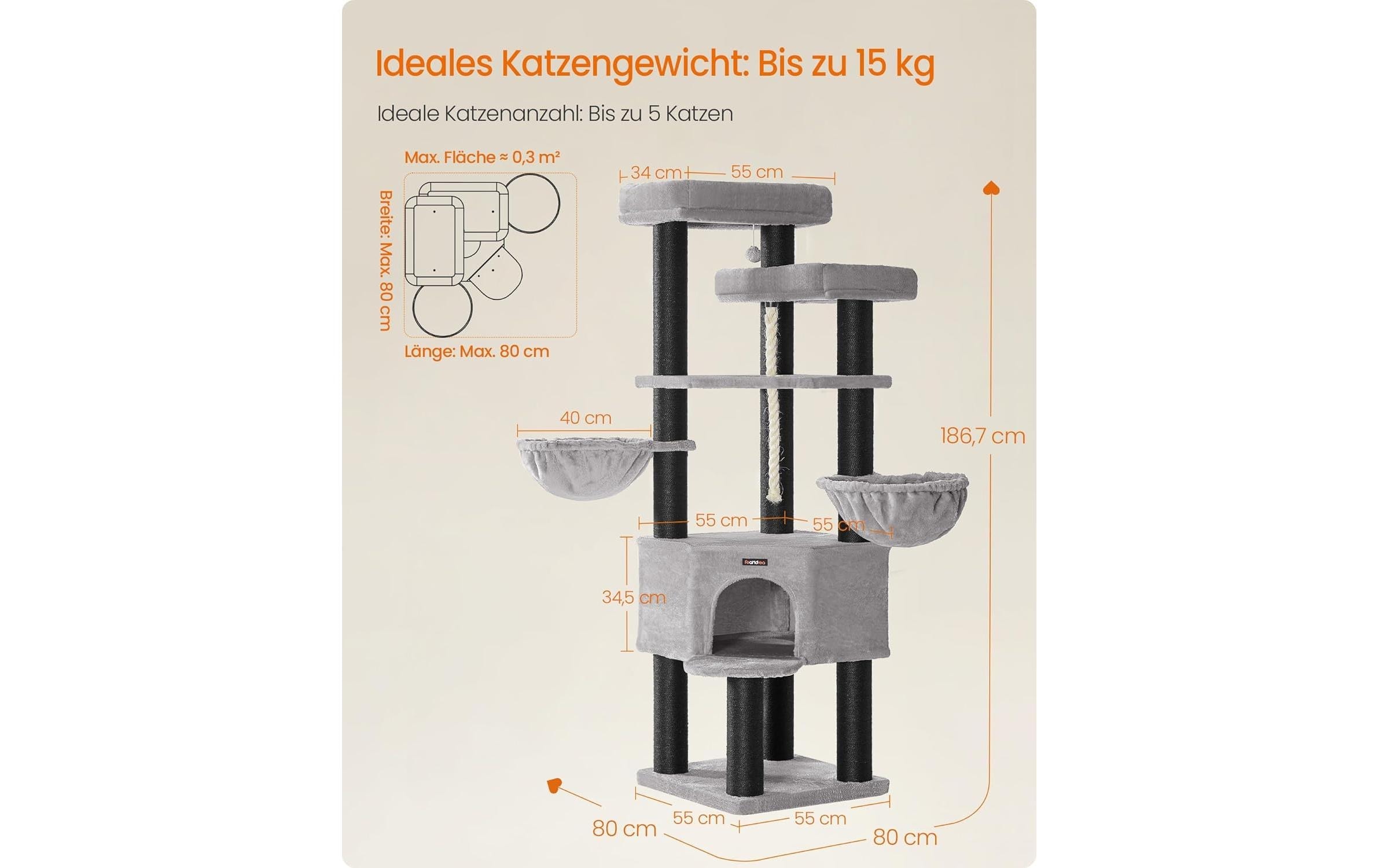 FEANDREA Kratzbaum »Large Multi-Tier Cat Tree 55 x 55 x 195 cm« 195 cm hoch