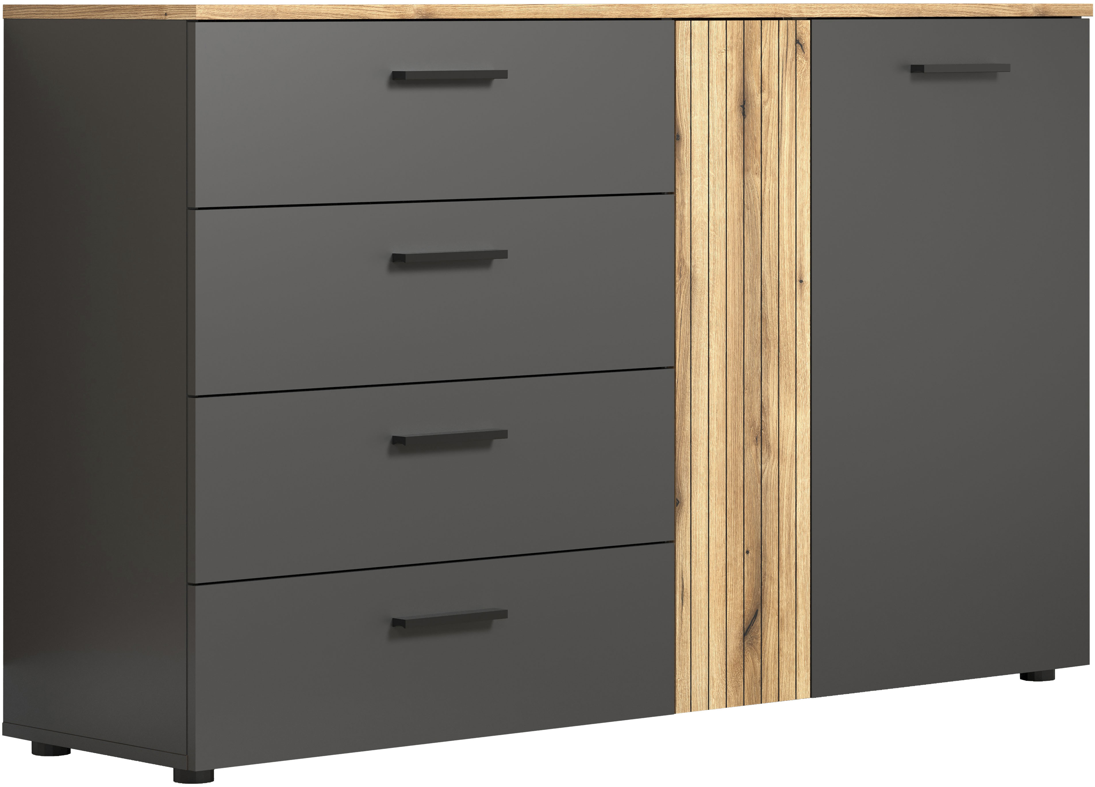 Home affaire Kommode "Estepona" 1 Stk. tlg. Schubladenschrank in Rillenoptik mit Vollauszug-Funktion