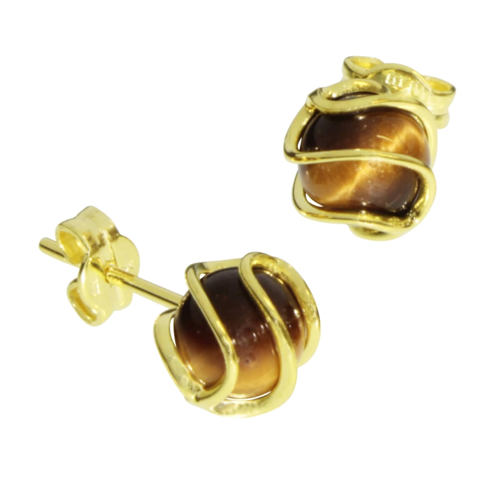 Paar Ohrstecker OSTSEE-SCHMUCK "- Goldkäfig - Gold 333/000 - Tigerauge" Gr. 7,5, gold (gold 333, goldfarben, gelb), Ohrringe, Damen, Gelbgold 333