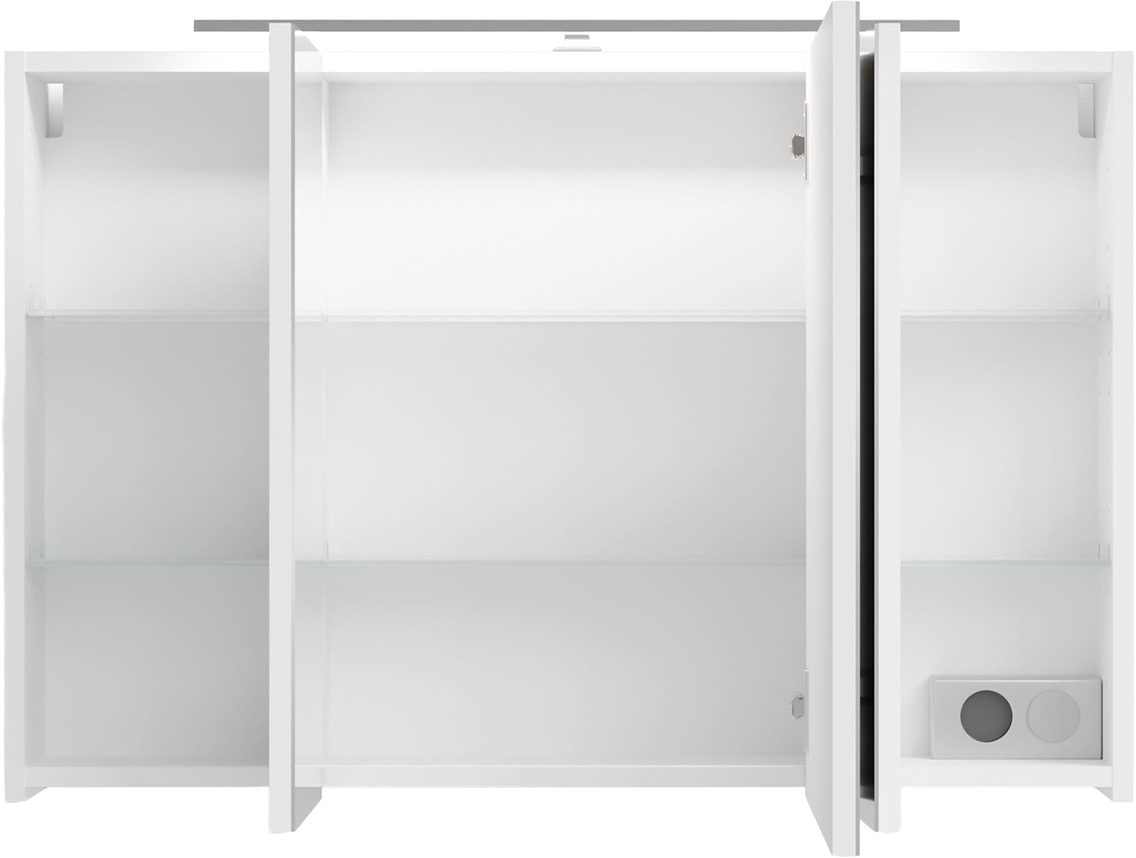 byLIVING Spiegelschrank »Serie Spree, in vielen Breiten erhältlich« Soft-Close, LED Beleuchtung mit Schalter- und Steckdosenbox