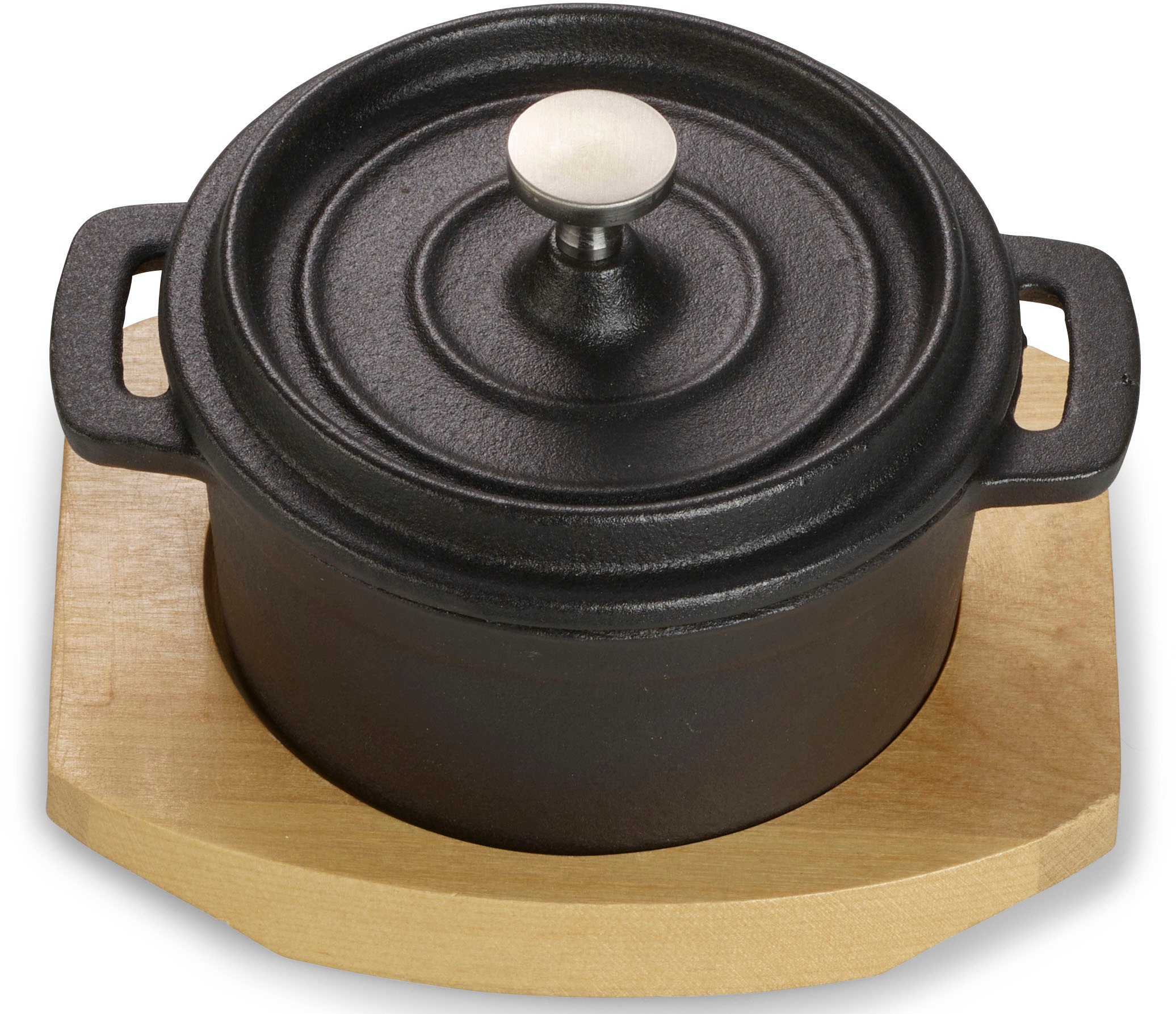 ECHTWERK Kochtopf »Mini Cocotte«, Gusseisen-Emaille, für Backöfen, Grill, BBQ, Induktion, mit Servierbrett, 200 ml, Ø 10 cm