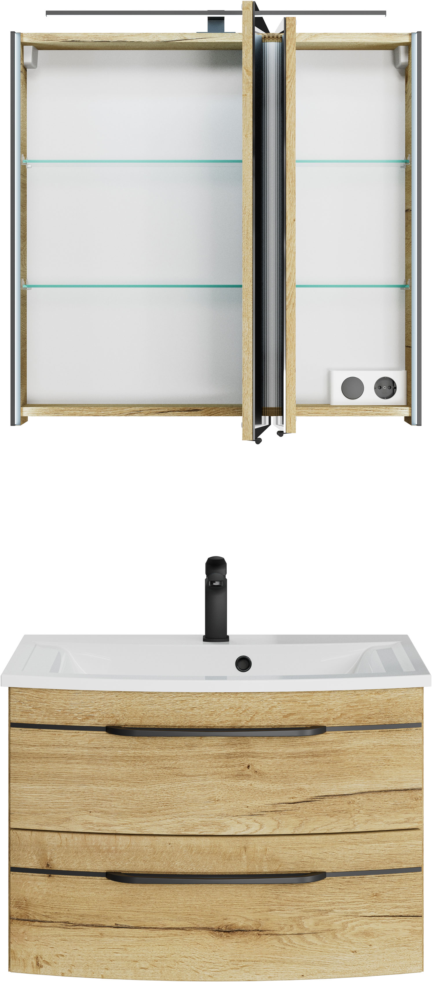 Thumbnail - Saphir Badmöbel-Set "Serie 7045 2-teilig Mineralmarmor-Waschtisch mit LED-Spiegelschrank" Set, 2 Stk. tlg. Badezimmer-Se...