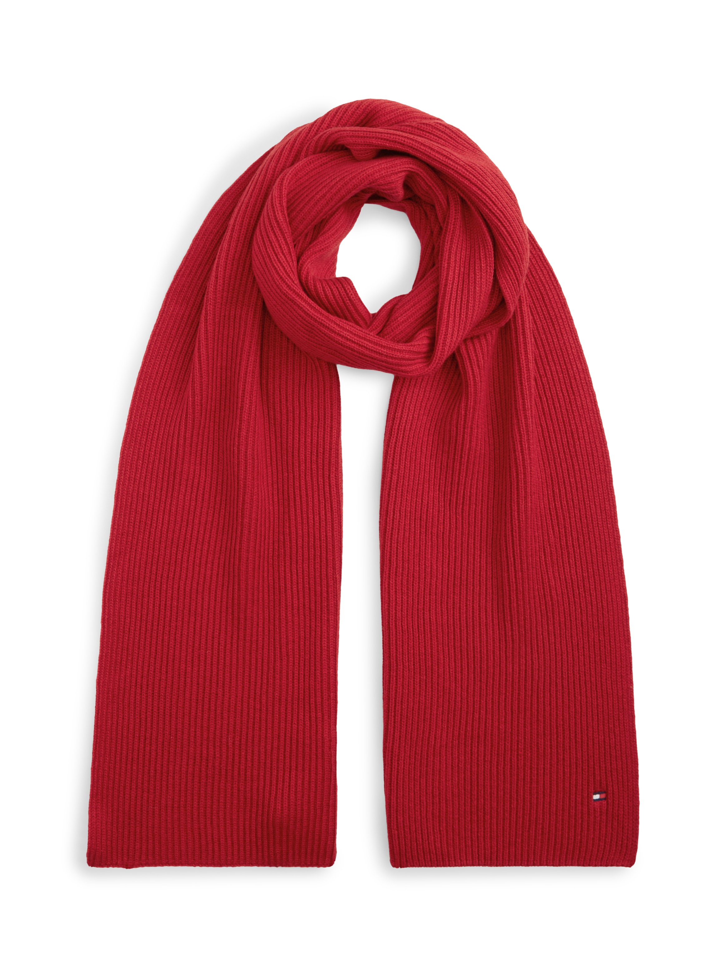 Tommy Hilfiger Strickschal "TH FLAG PIMA COTTON CASH SCARF" mit Logostickerei, mit Kaschmiranteil Unisex