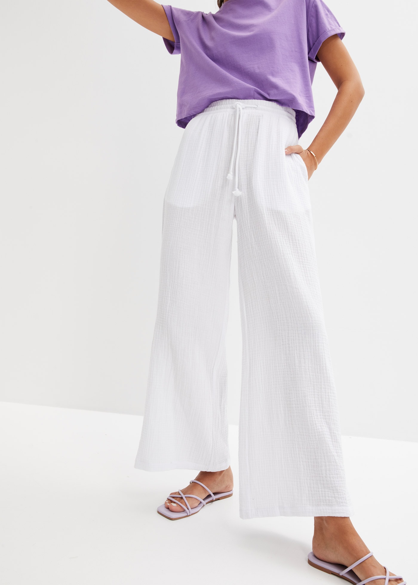 bonprix Palazzohose »Palazzo-Hose aus Musselin«  aus Musselin, lockere Passform, elastischer Bund, knöchellang
