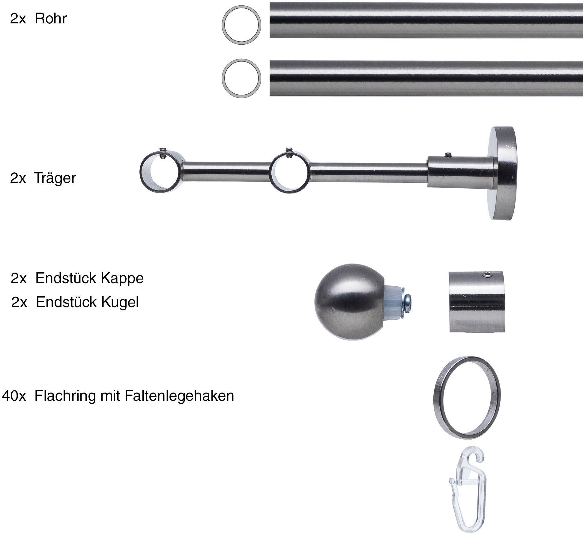 Liedeco Gardinenstange »Stilgarnitur, Komplettgarnitur 16 m Kugel Set«, 2 läufig-läufig, Fixmaß, Gardinenstange Komplett