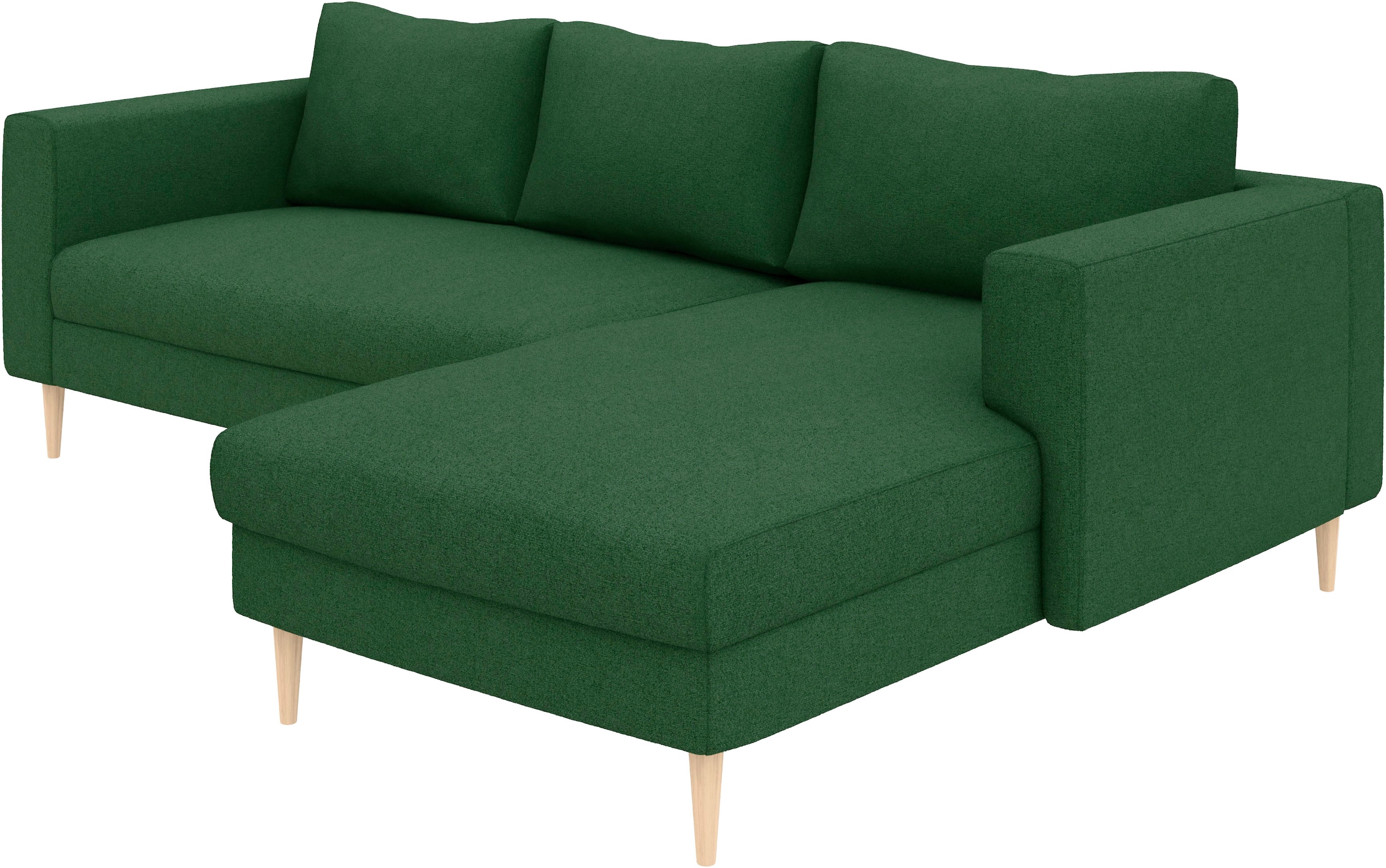TRENDMANUFAKTUR Ecksofa »Amazing, wahlw. mit Schlaffunktion & Bettkasten, Fuß Buche lackiert« Recamiere beidseitig montierbar, L-Form,in Cord o. Struktur, B: 232 cm