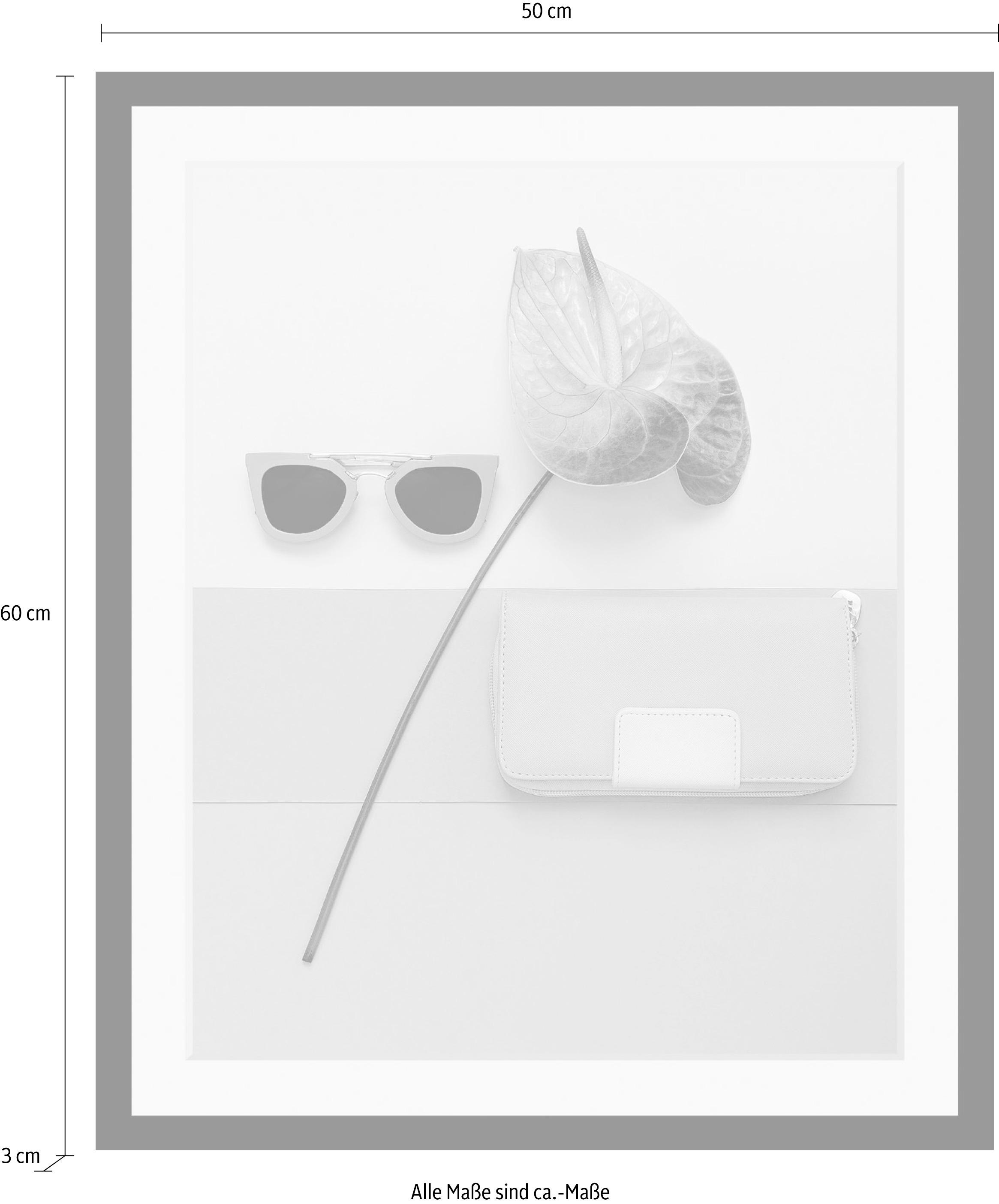 queence Bild »Sonnenbrille Pink«, Fashion-Magazincover-Mode-Modebilder-Blumen-Blumenbilder, HD Premium Poster-Druck inkl. Holzrahmen