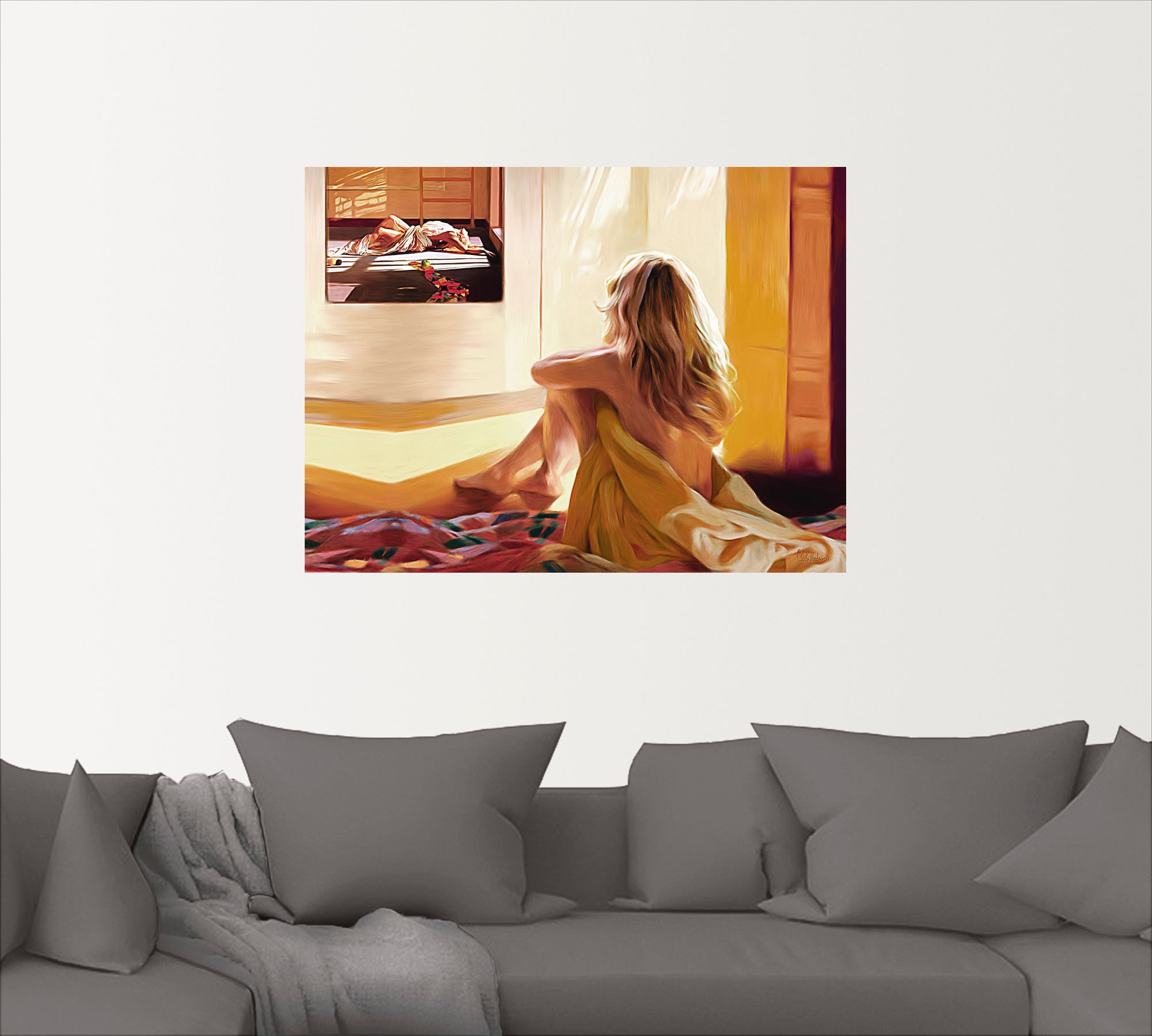 Artland Wandbild »Blondes Mädchen sitzt auf dem Bett«, Bilder von Frauen, (1 St.), als Alubild, Outdoorbild, Leinwandbild in verschied. Größen
