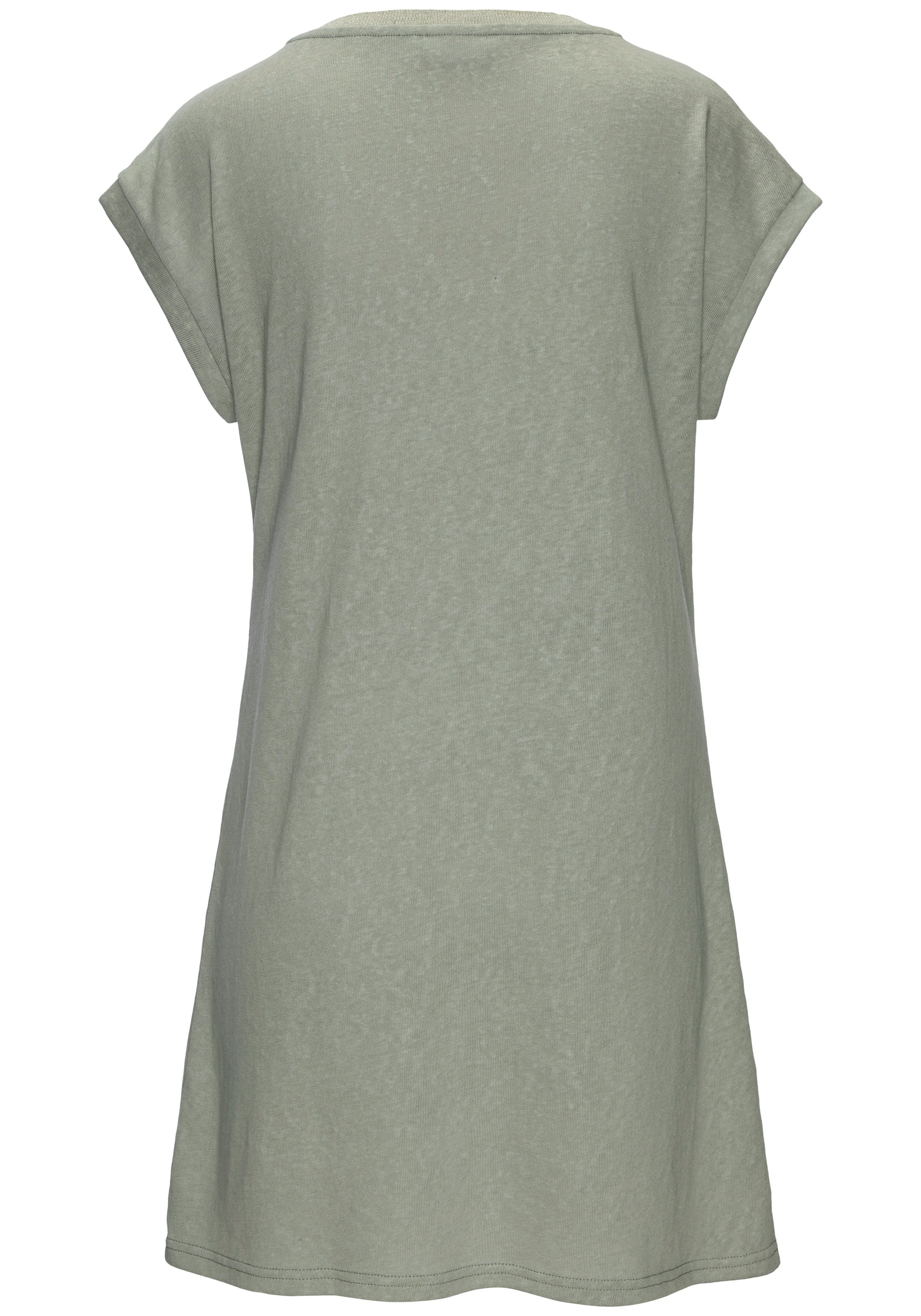 Beachtime by Lascana Longshirt »mit glänzendem Foliendruck vorne, kurzes T-Shirt-Kleid« lockeres Jerseykleid, luftiges Sommerkleid, kurzes Strandkleid