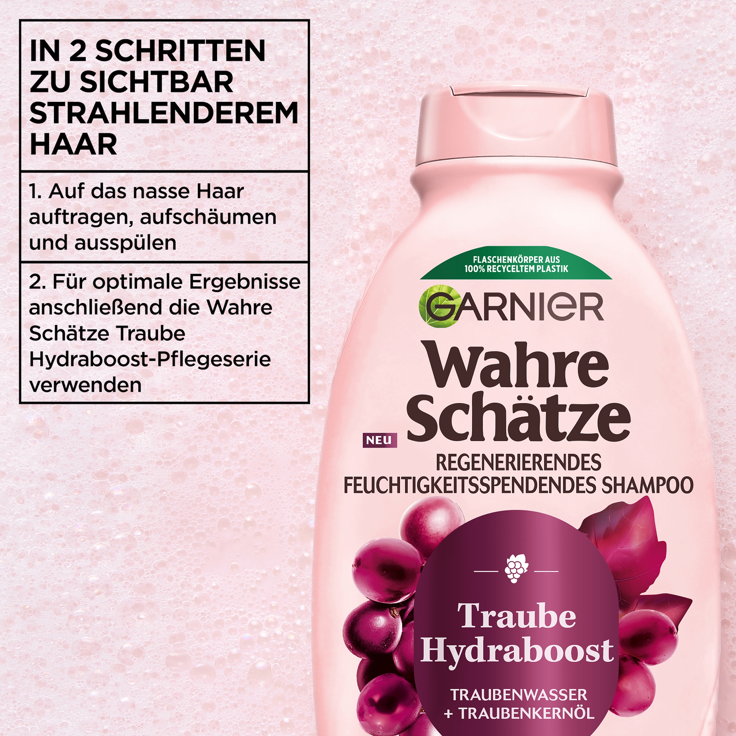 GARNIER Haarshampoo »Garnier Wahre Schätze Traube Hydraboost Shampoo (6er Packung)« für feuchtigkeitsbedürftiges Haar, mit Traubenwasser und Traubenkernöl