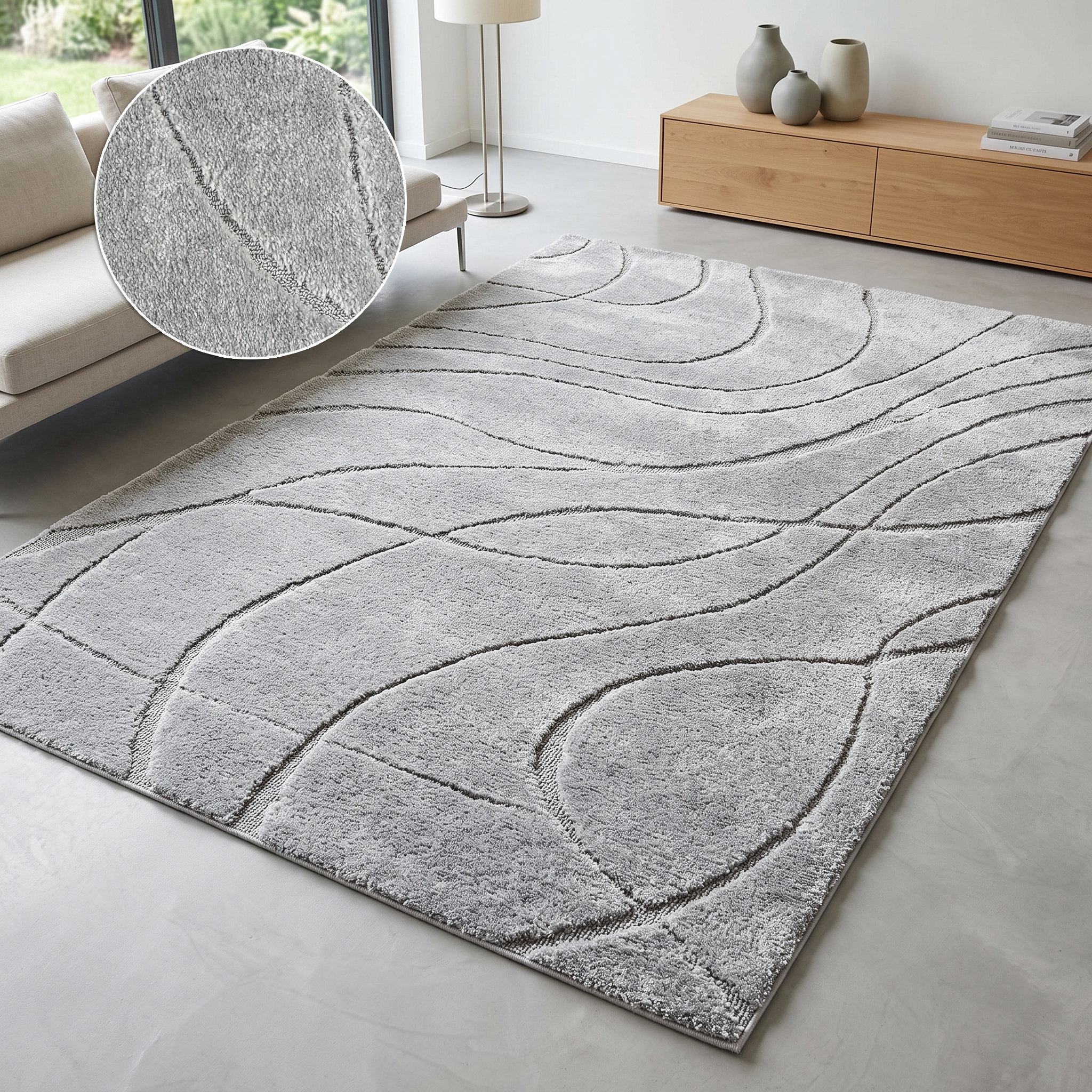OTTO home Teppich "Lavia, Wellenmuster, Hoch-Tief" rechteckig 20 mm Höhe Linienmuster, modernes Design, 3D Optik, Designteppich, Wohnzimmer