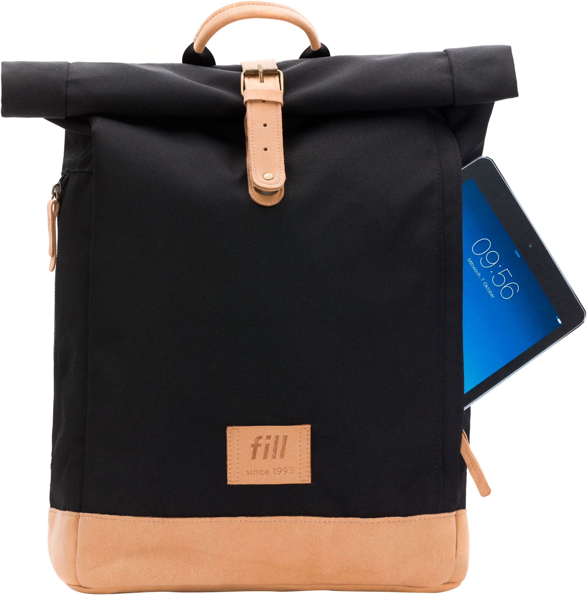 Fillikid Wickelrucksack »Rolltop Berlin schwarz« Reflektoren inkl. Wickeltunterlage