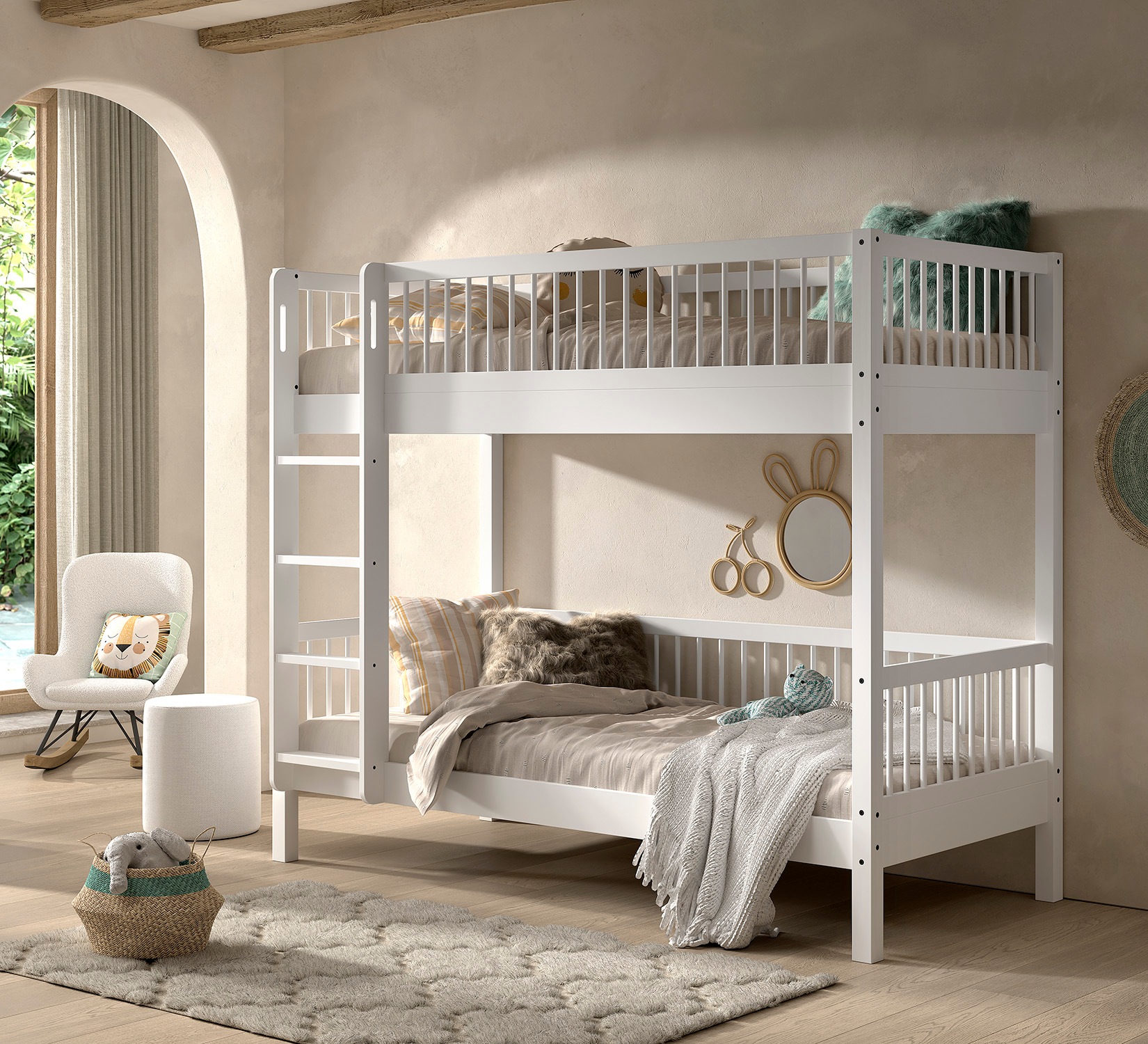 Home affaire Etagenbett »Forrest, rückbaubar zu 2 Einzelbetten, Made in Europe«, (B/H/T ca: 207,5x175,4x104,9 cm, wahlweise aus Eiche oder Buche), stabil und hochwertig gebaut, Ausf. geölt oder weiß