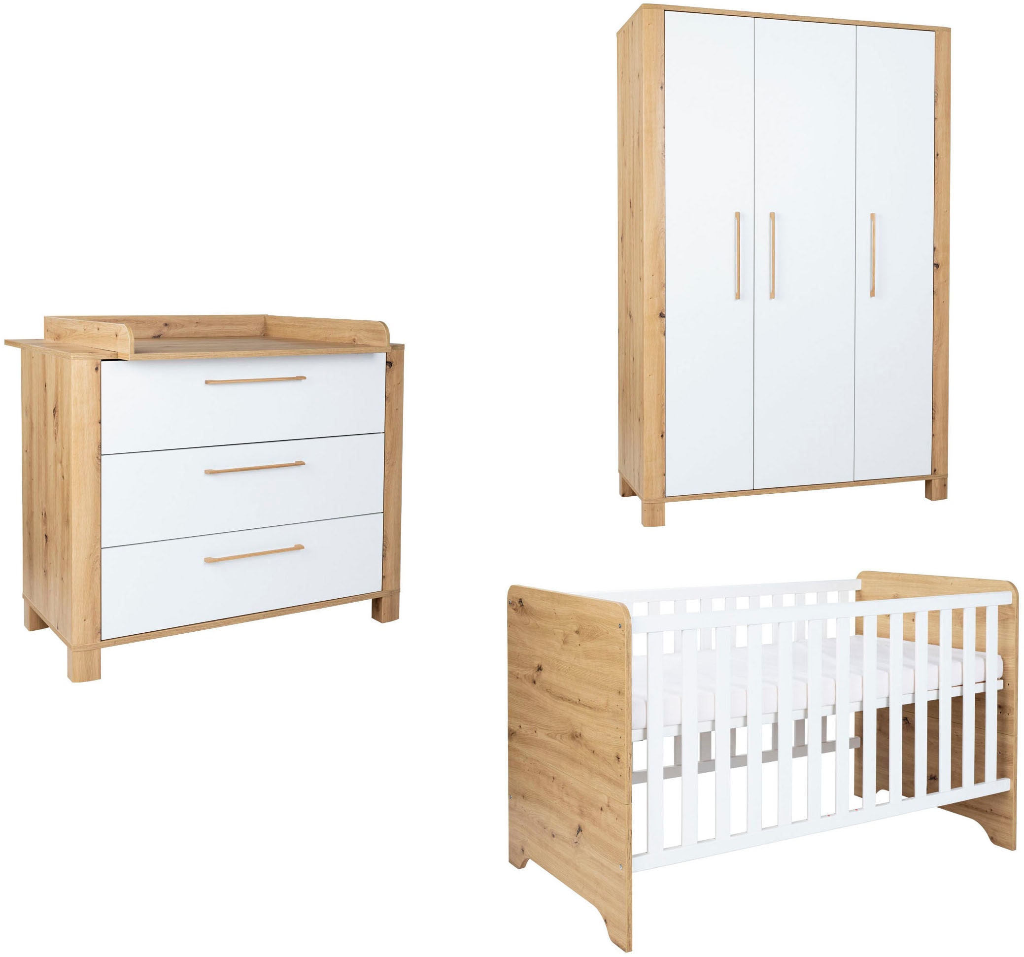 arthur berndt "Babyzimmer Set "Marlon" 3-teilig" Set, Kleiderschrank, Kinderbett und Wickelkommode, 3 Stk. tlg.