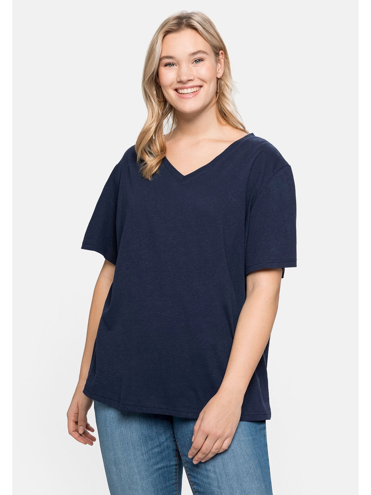 Sheego T-Shirt »Große edlem Größen«, BAUR aus | für Leinen-Viskose-Mix kaufen