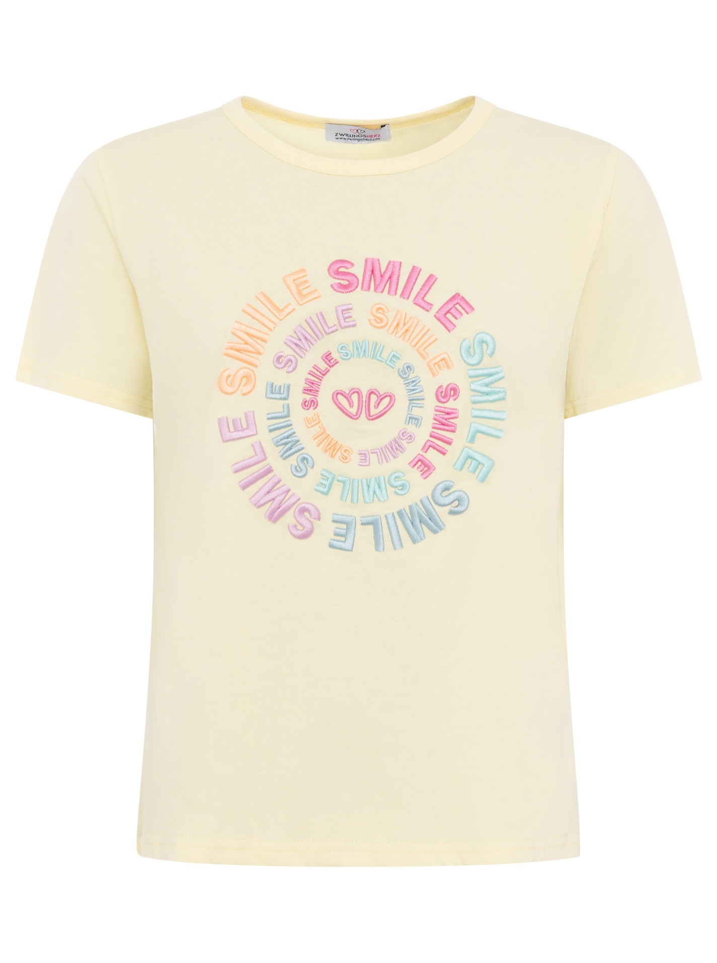 Zwillingsherz T-Shirt »"Smile"« Farbenfrohe runde Stickerei, Rundhals, kurzarm