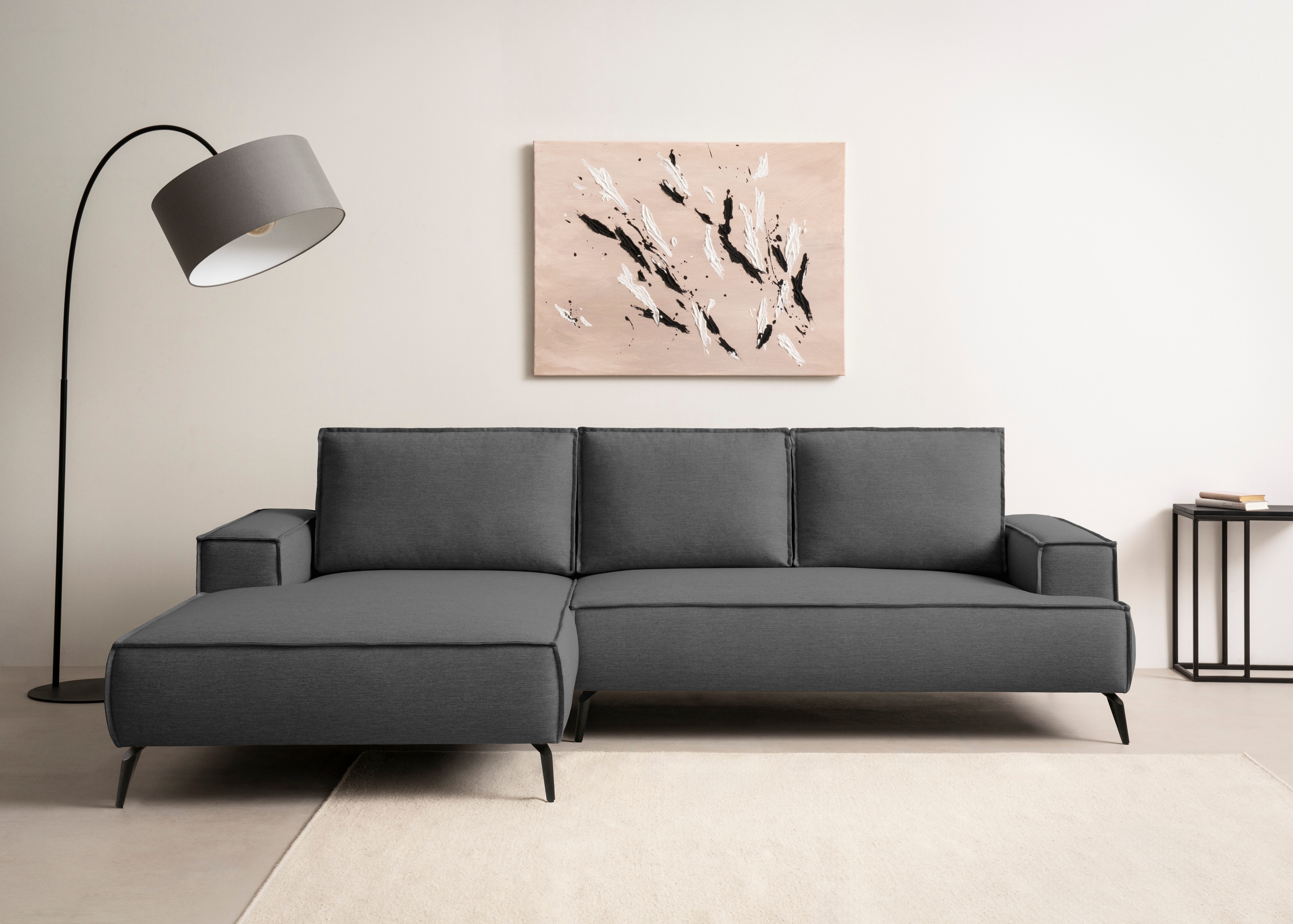 OTTO home Ecksofa "TVINNU Leinenoptik, L-Form, Breite 275 cm" wahlweise Recamiere rechts/links, schwarze Füße, bequemer Sitzkomfort