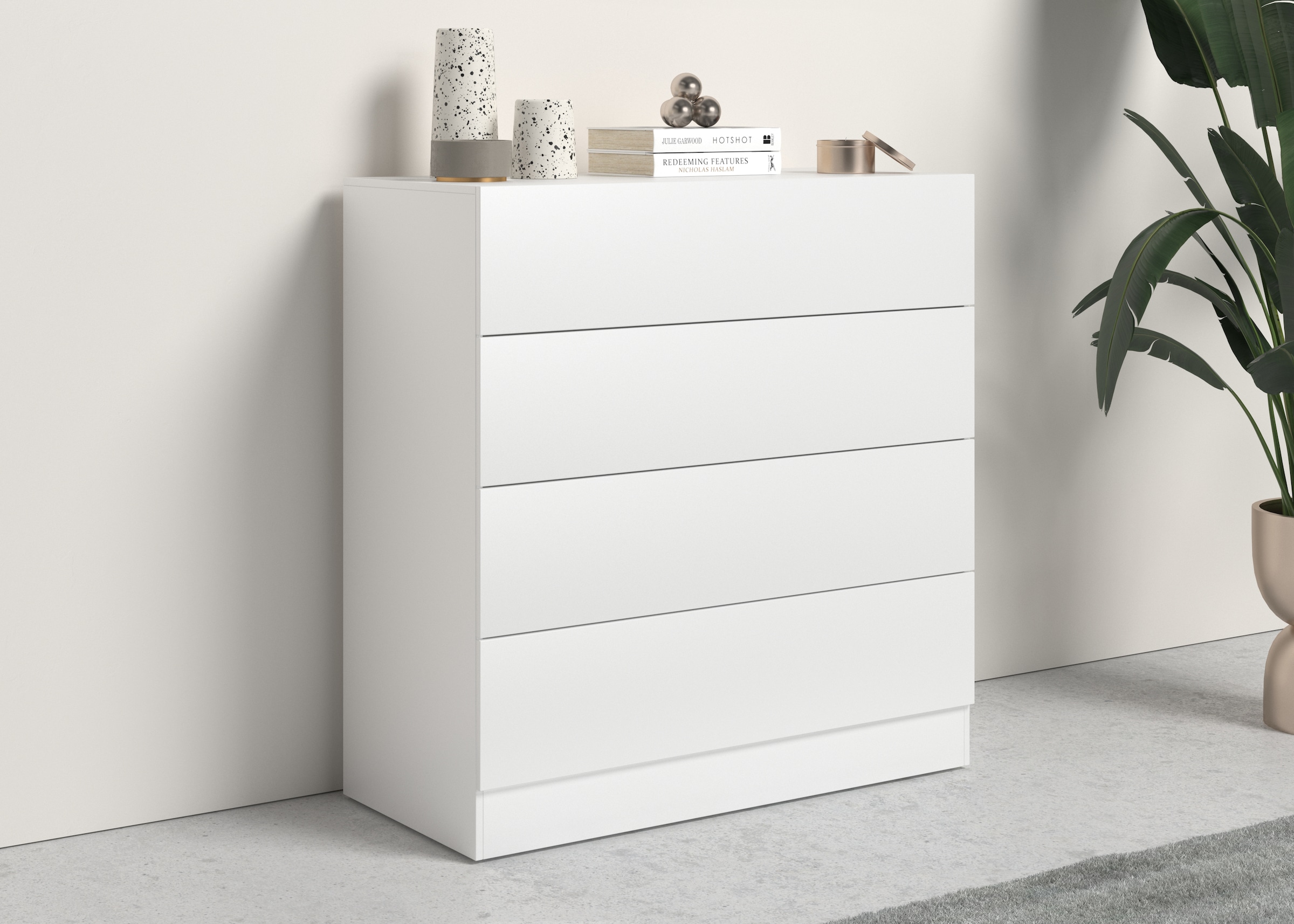 Kommode BORCHARDT MÖBEL, B:76cm H:79cm T:35cm, weiß, Holzwerkstoff, Schlafzimmer, Sideboards, "Vaasa, Kommode mit 4 Schubkästen auf Kugelführungen",