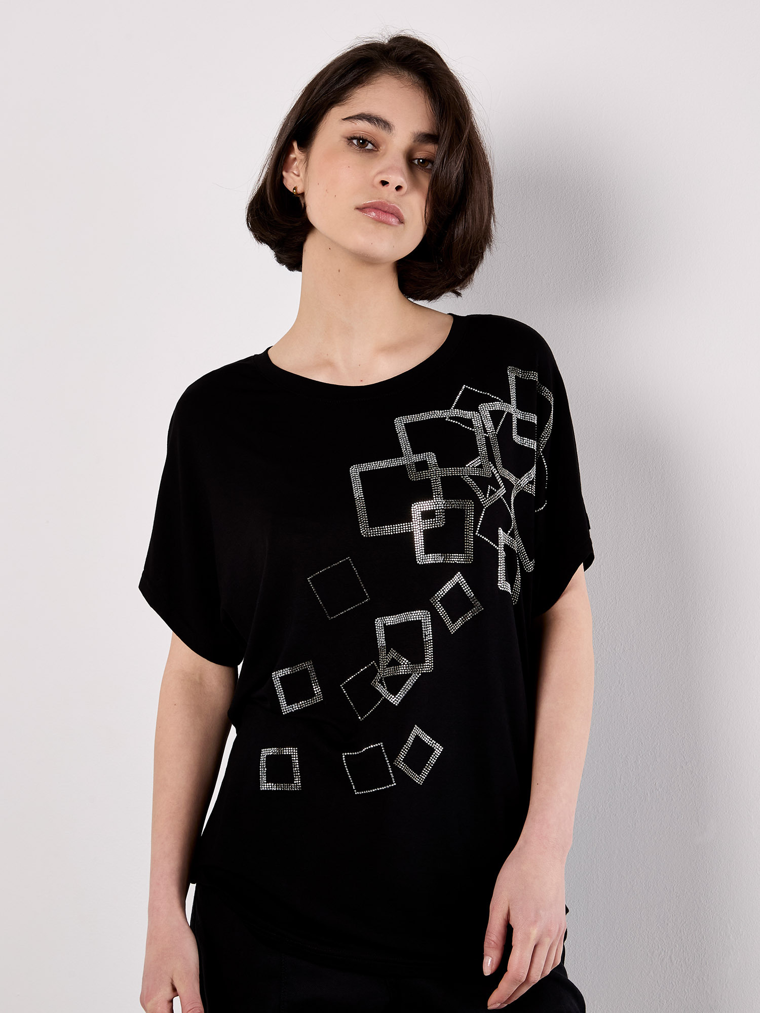 Apricot T-Shirt "T-Shirt mit verstreuten Strassquadraten"