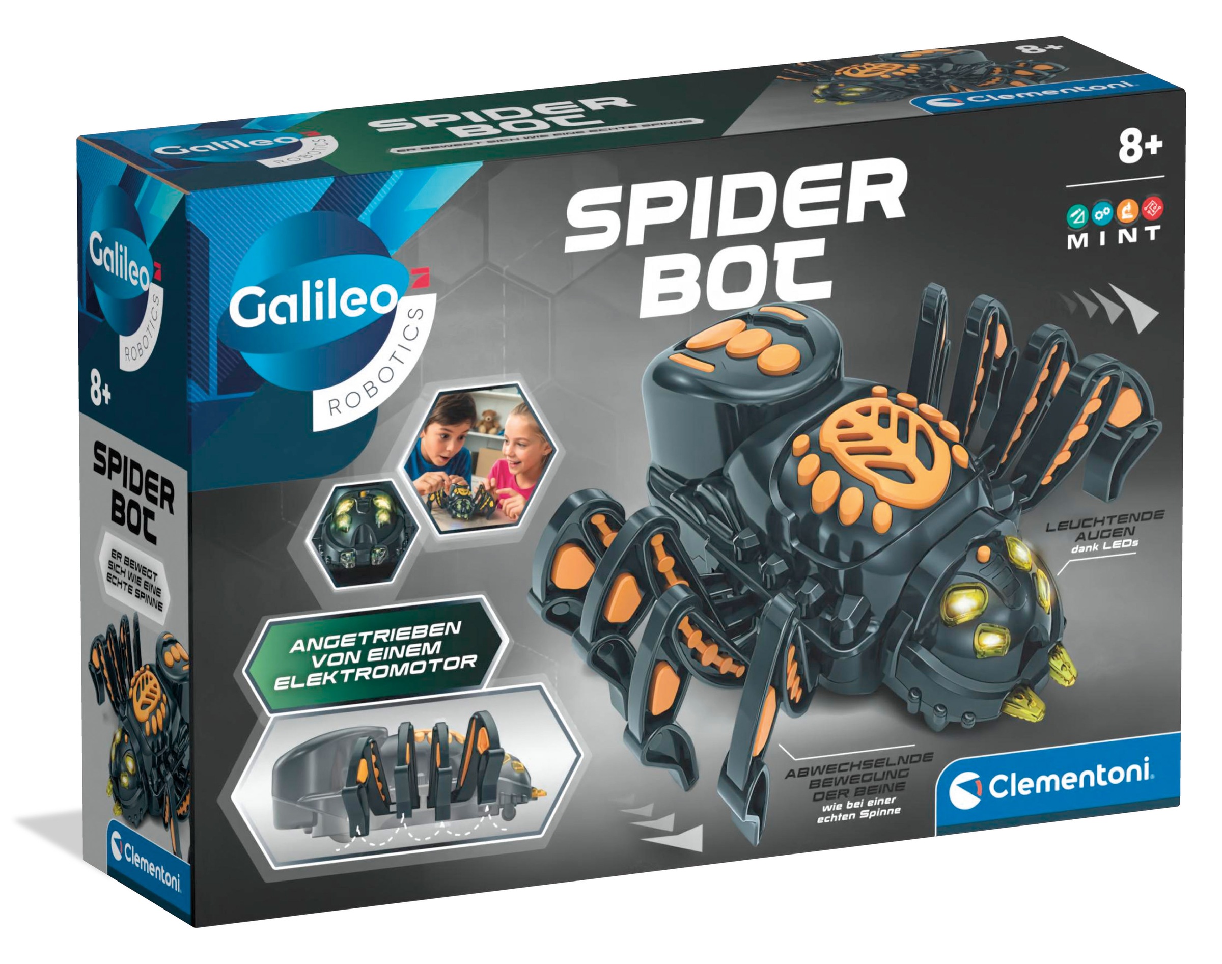 CLEMENTONI Kinder Robotertier "Galileo Robotics, SPIDER Bot", schwarz, Kunststoff, Roboter, mit Licht