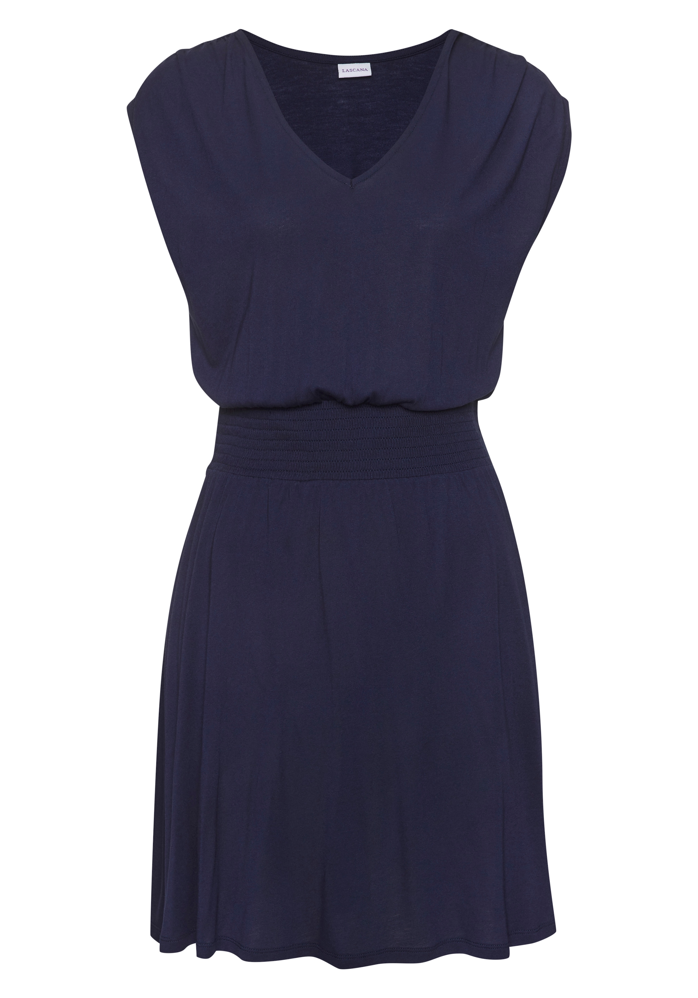 LASCANA Jerseykleid mit breitem Smokbund, kurzes Sommerkleid