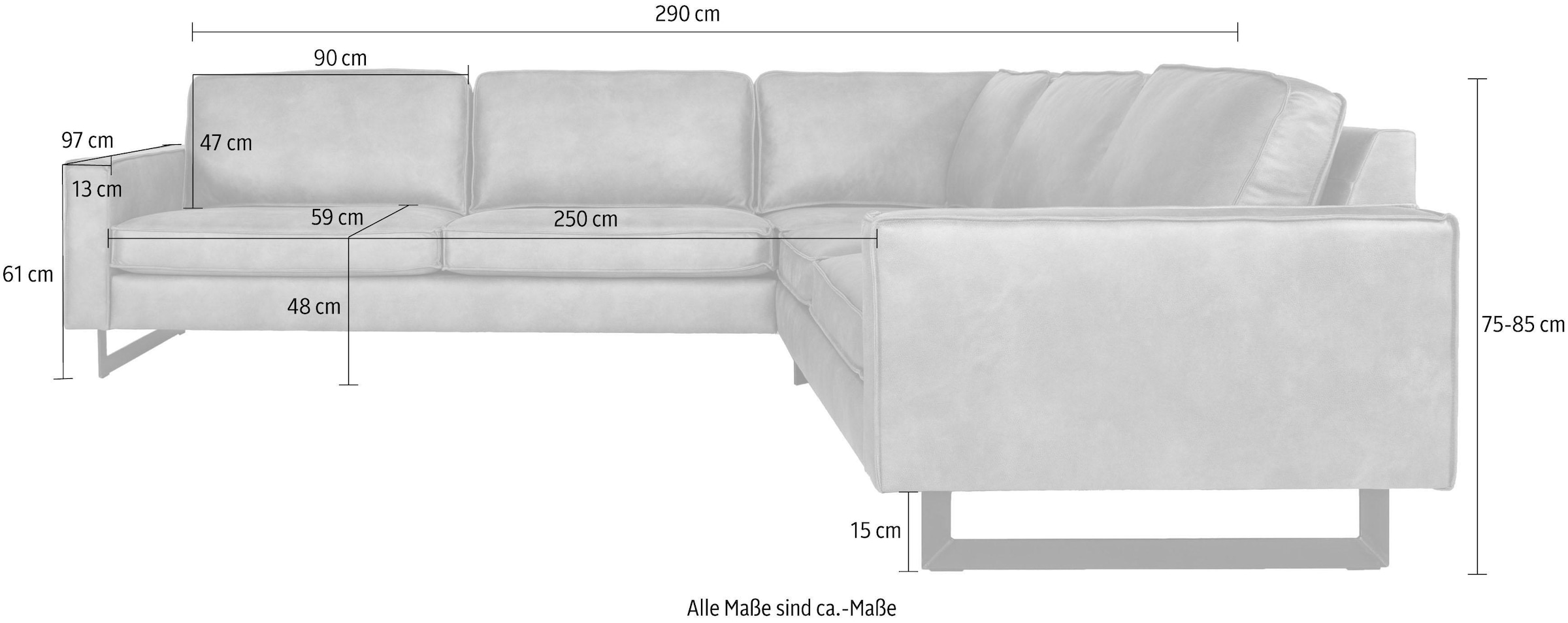 Places of Style Ecksofa »Pinto, 250/290 cm, langer Schenkel, XXL, Ottomane«, Cord, Feincord, Luxus-Microfaser Leder und Chenille