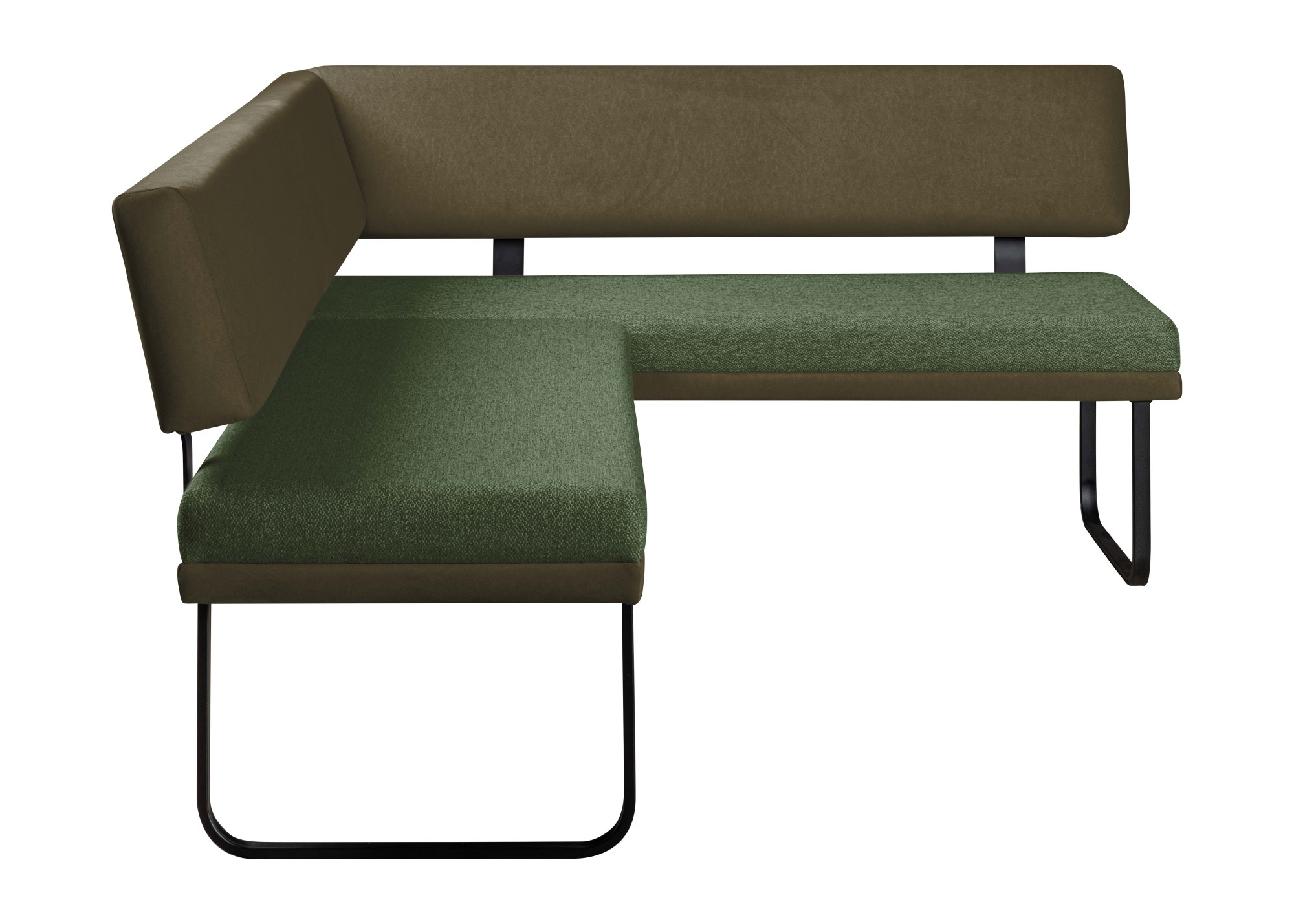 Eckbank OTTO HOME "Gabi Esszimmerbank, Bank, Küchenbank, Polsterbank", grün, B:214cm H:87cm T:164cm, Holzwerkstoff, Massivholz, Metall, Polyester, Sitzbänke, Eckbank, Gestell aus matt-schwarzem Flachmetall, stabil, 2-Stoff-Design 3