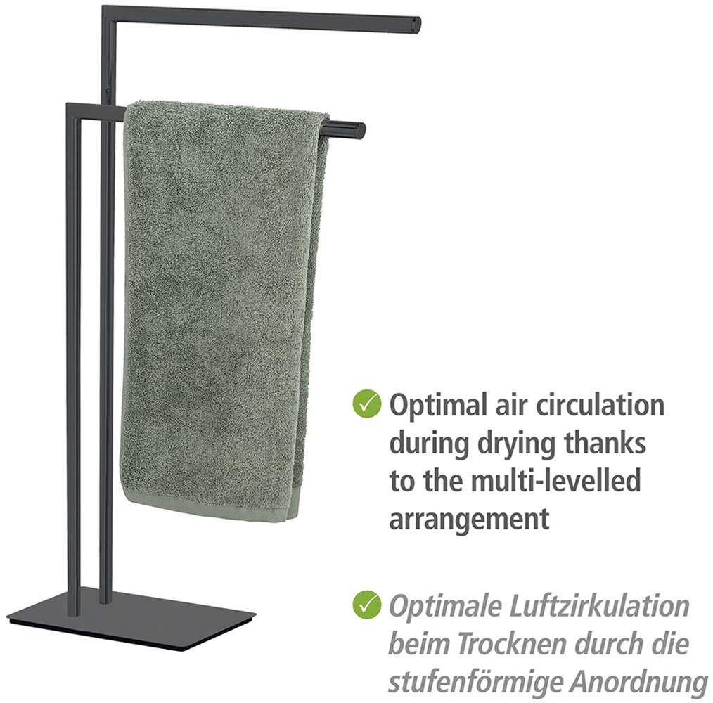 WENKO Handtuchständer »Modell Recco«, aus lackiertem Stahl, 2 Handtuchstangen, schwere Bodenplatte