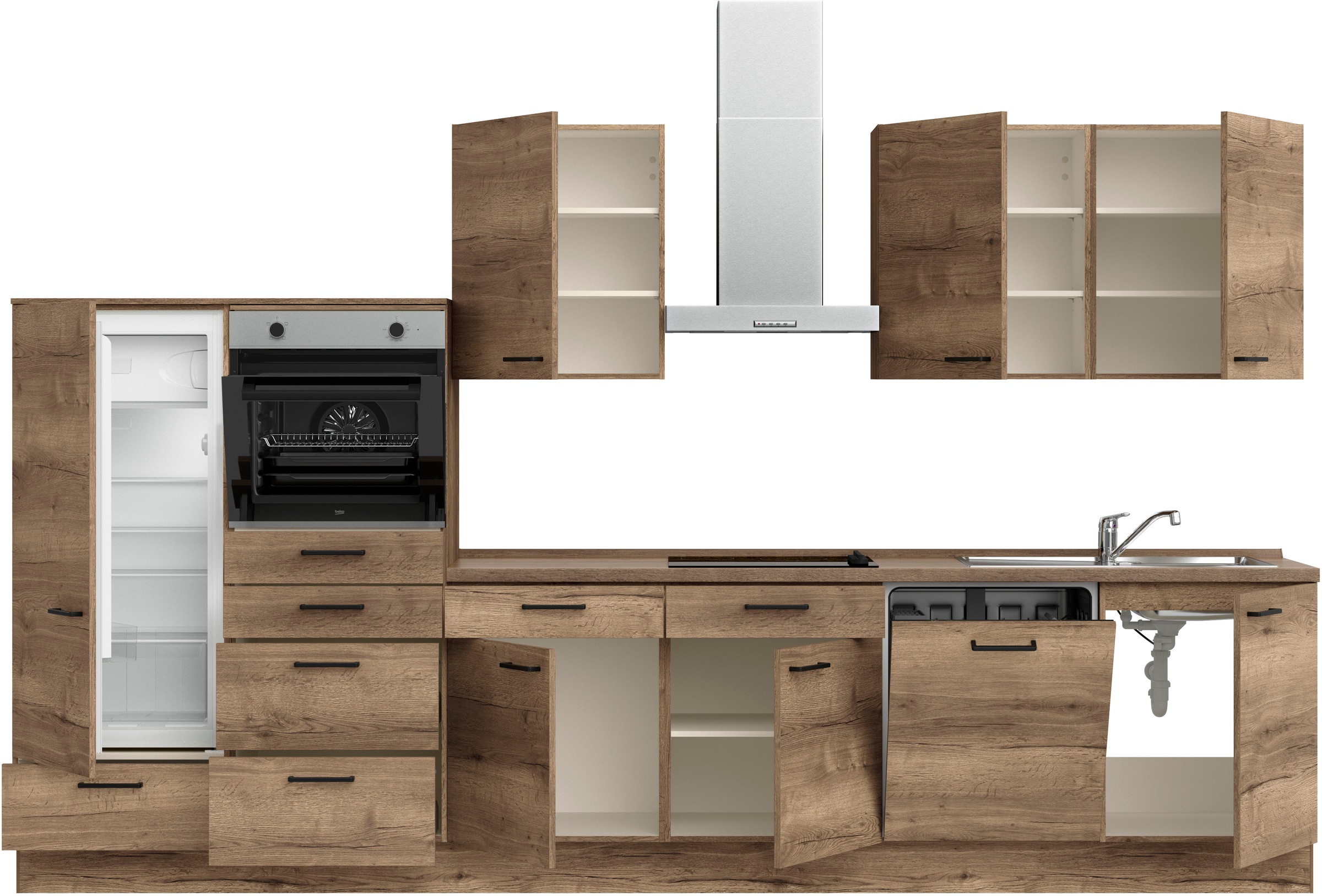 nobilia® Küchenzeile »"Structura I"« vormontiert, Ausrichtung wählbar, Breite 360 cm, wahlw. mit E-Geräten