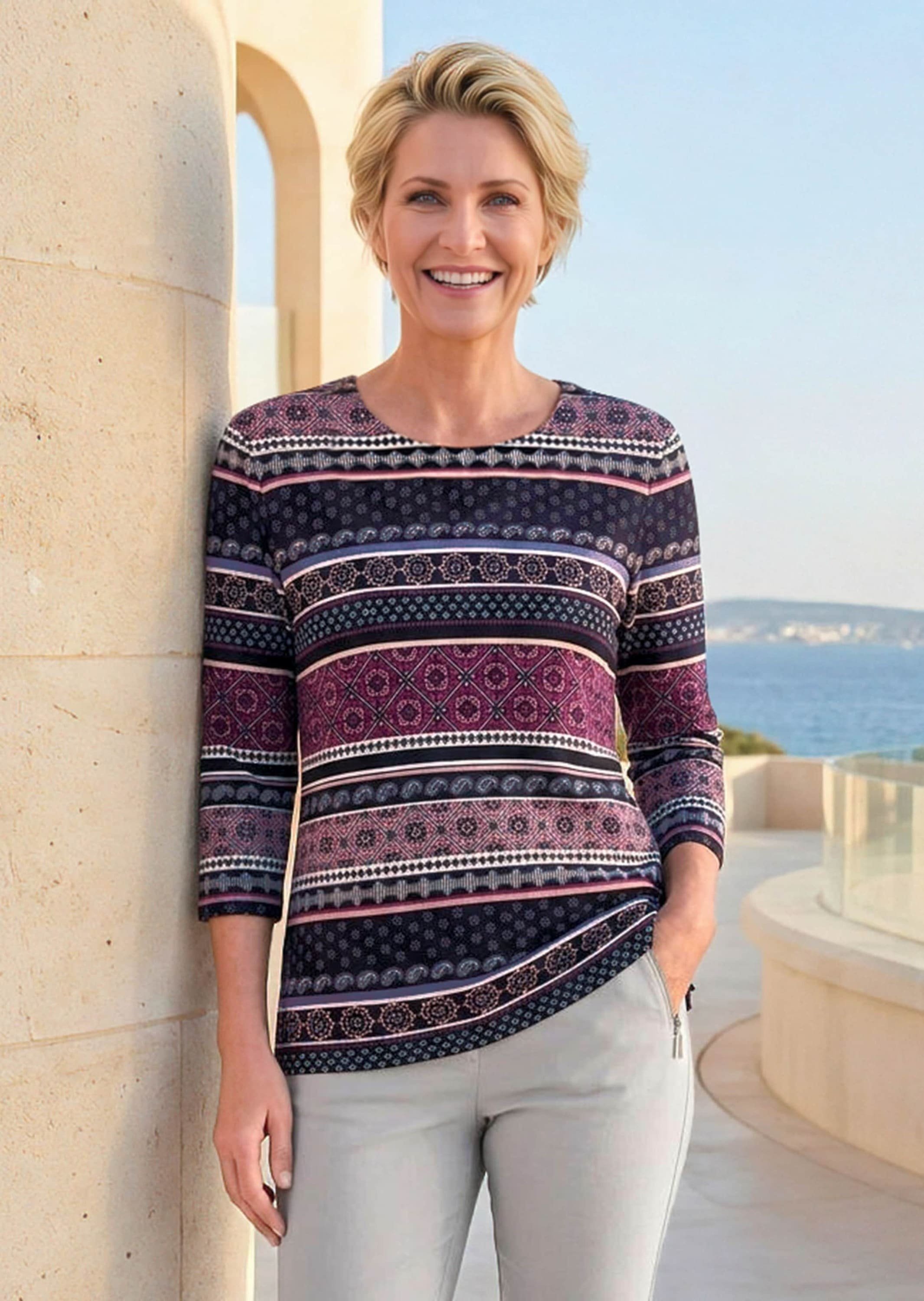 GOLDNER Print-Shirt »Jerseyshirt mit Rundhals« stretchbequemer Viskosejersey