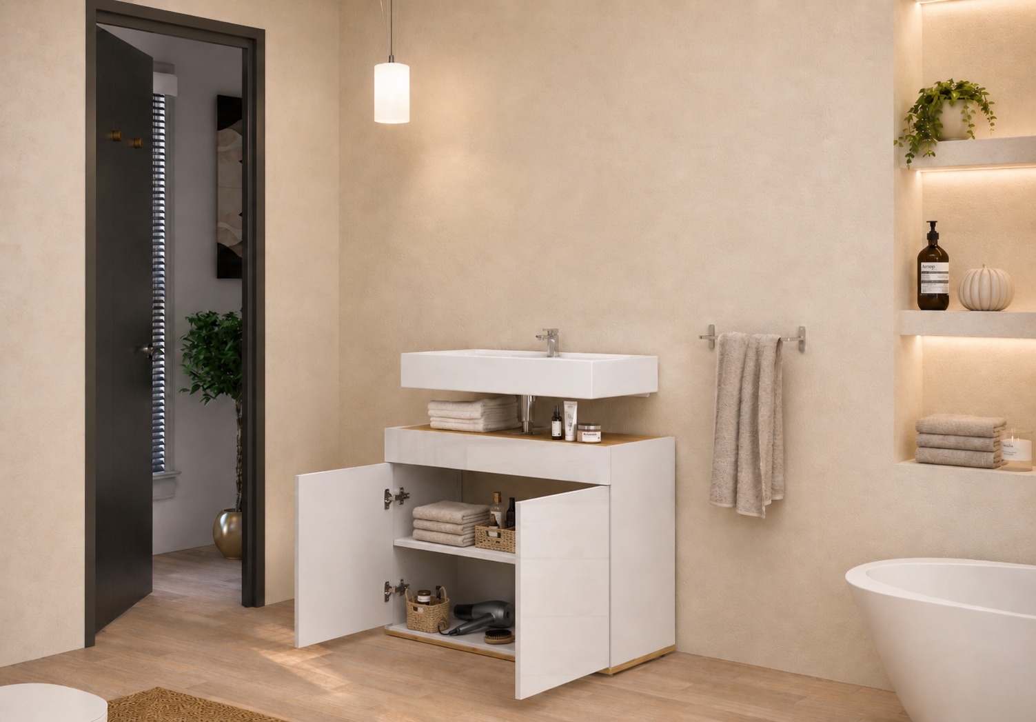 welltime Waschbeckenunterschrank »Garda« 1 Stk. tlg. Made in Italy, Fronten Hochglanz lackiert, viel Saturaum