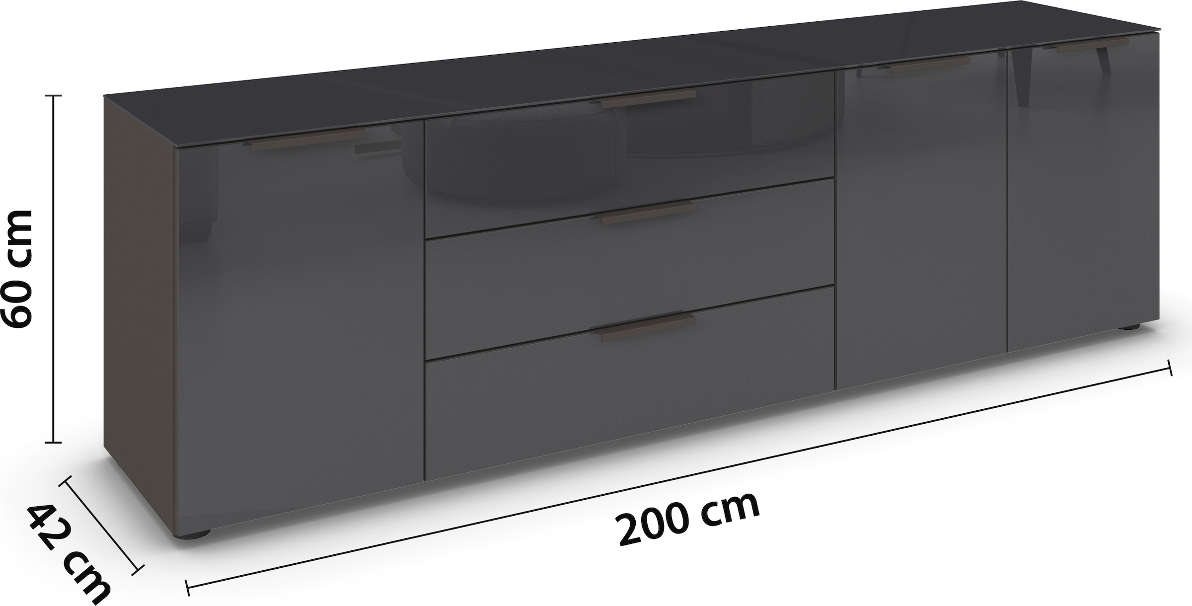rauch Kombikommode »Kommode Türkommode Sideboard Kombikommode FLIPP mit Glasfront«, (Breite 200 cm mit 2 Einlegeböden), 3-türig, 3 Schubladen, Soft-Close-Funktion, Oberboden und Front Glas
