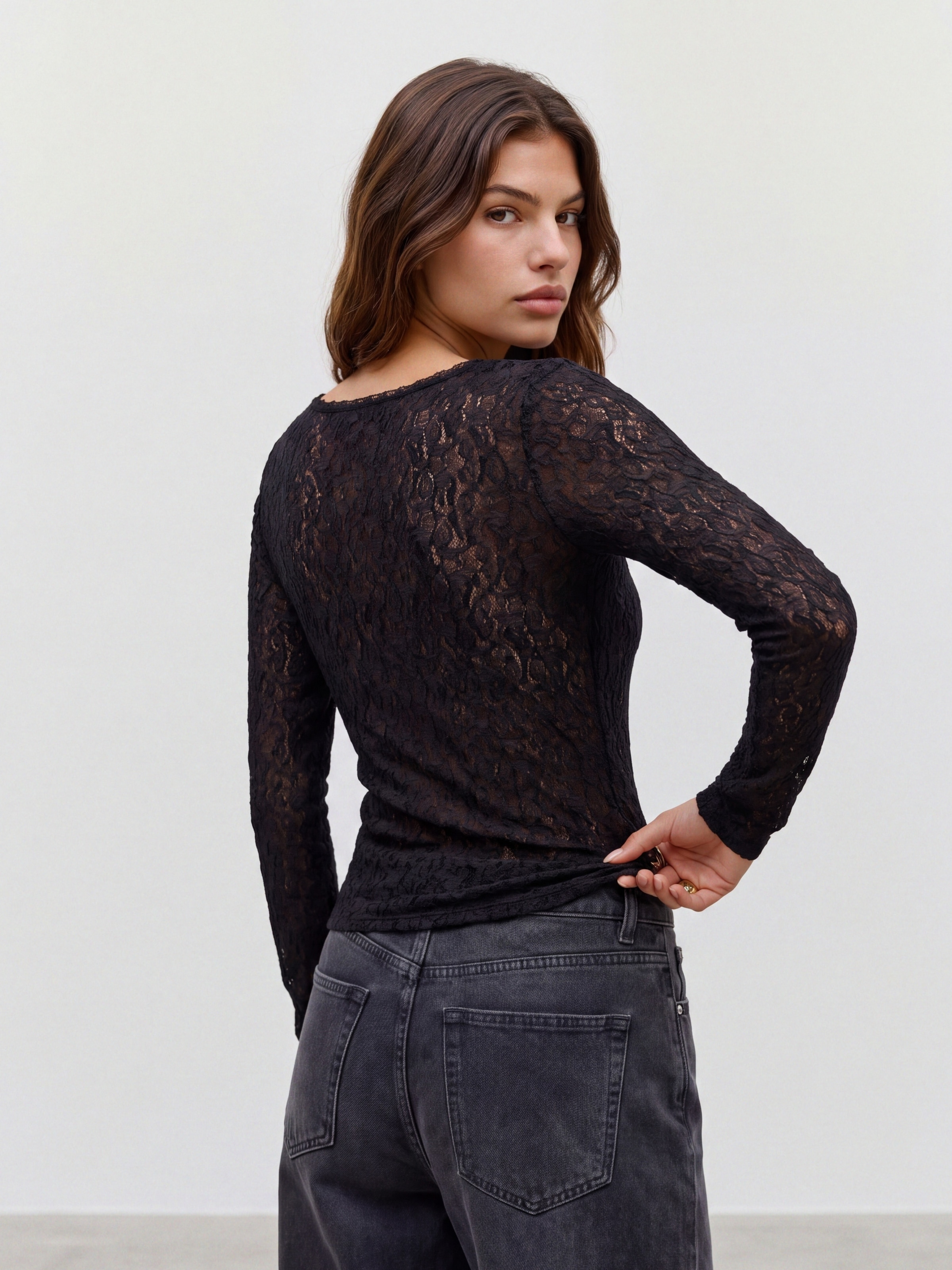 Vero Moda Langarmshirt »VMFLORA LS 2-WAY LACE TOP JRS NOOS« Materialmix, slim fit