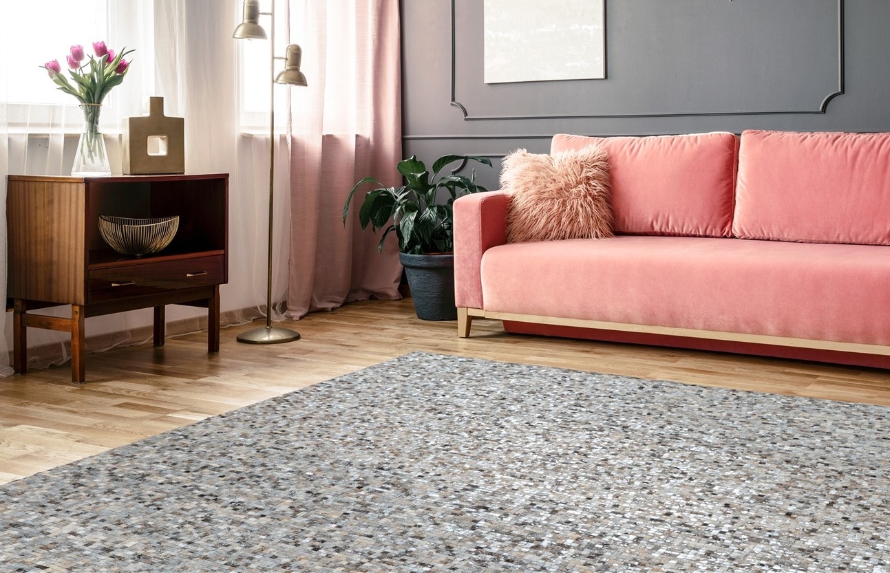 Arte Espina "Finish 100" rechteckig 5 mm Höhe natürlicher Lederteppich,mit glänzender Metallic-Farbe,Rücken aus Filz