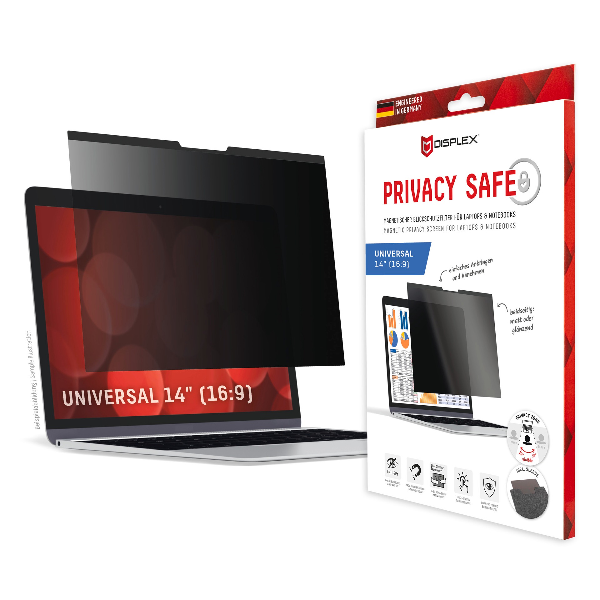 Displayschutzfolie »Privacy Safe - Universal 14, 16:9«, Blickschutzfilter