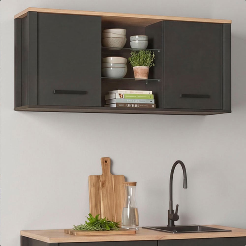 Inter Link "Pienza, Küchenschrank mit Glasböden, Softclose" 1 Stk. tlg. Stauraum-Modul, passend zum Spülenschrank, 130 x 33 x 57,5 cm