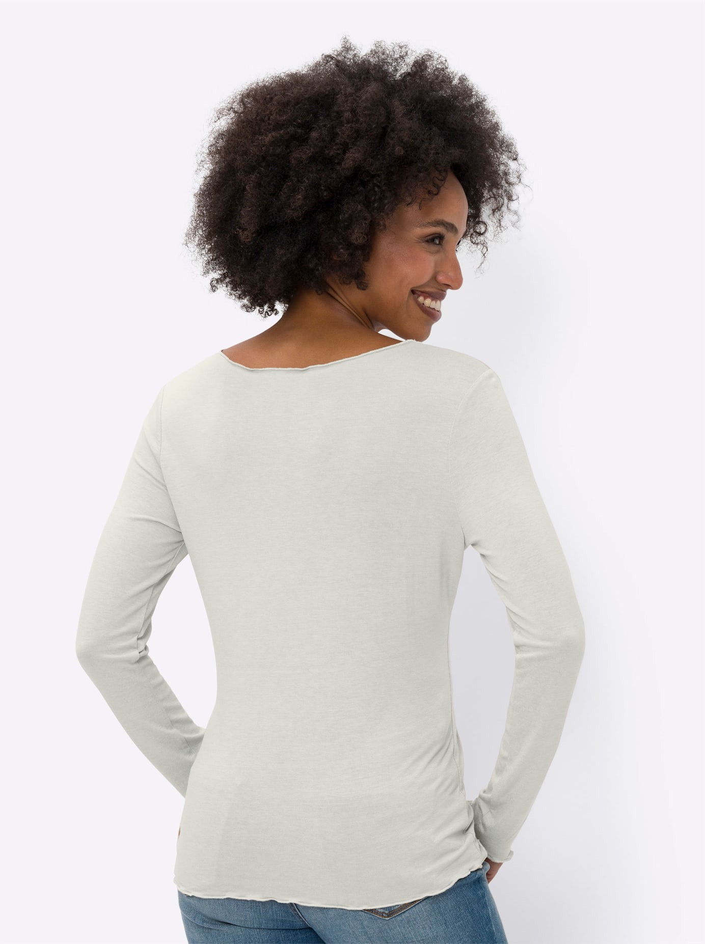 Langarmshirt HEINE "Doppelpack Shirts", Damen, Gr. 40, beige (beige, ecru), 95% Viskose, 5% Elasthan, unifarben, Rundhals, Shirts Langarmshirt, Topseller 3